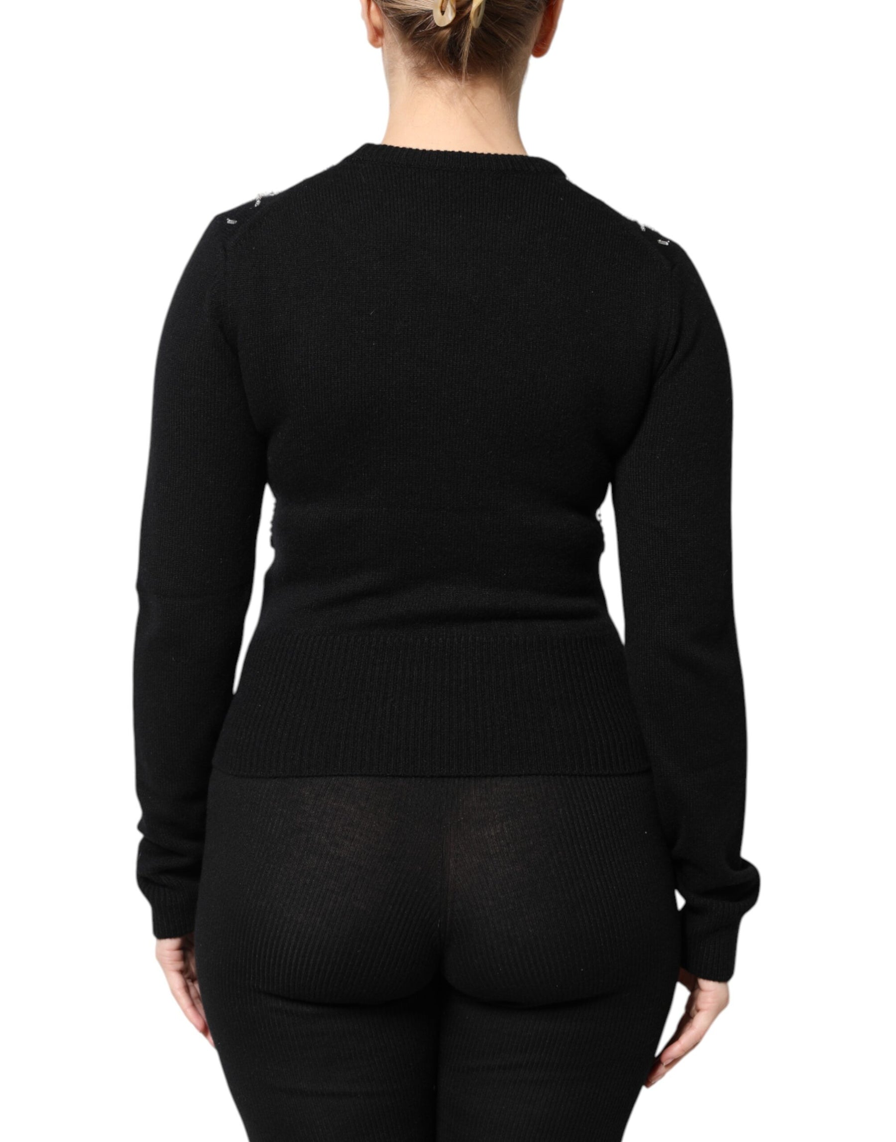Dolce & Gabbana Black Cashmere Embellished Long Sleeves Top | Regal Royce