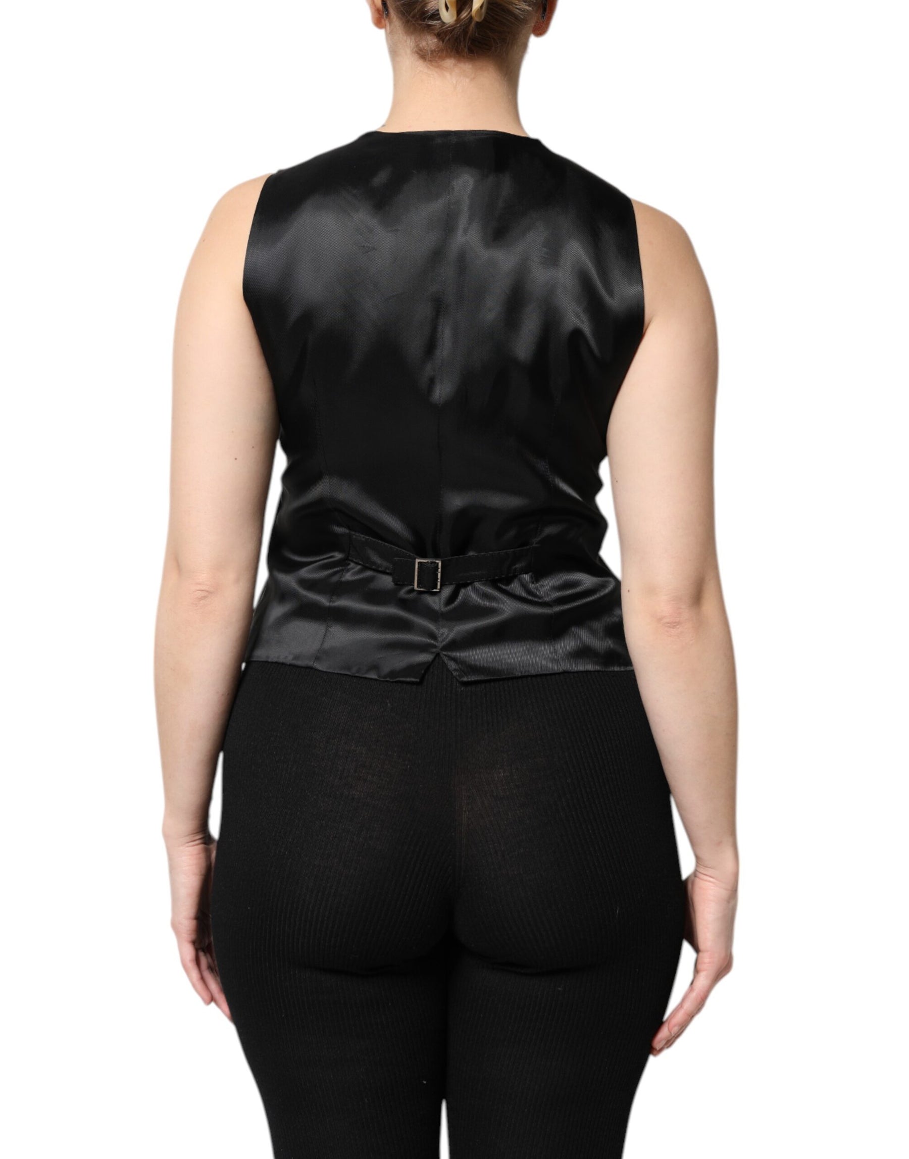 Dolce & Gabbana Black Striped Button Down Sleeveless Vest Top | Regal Royce