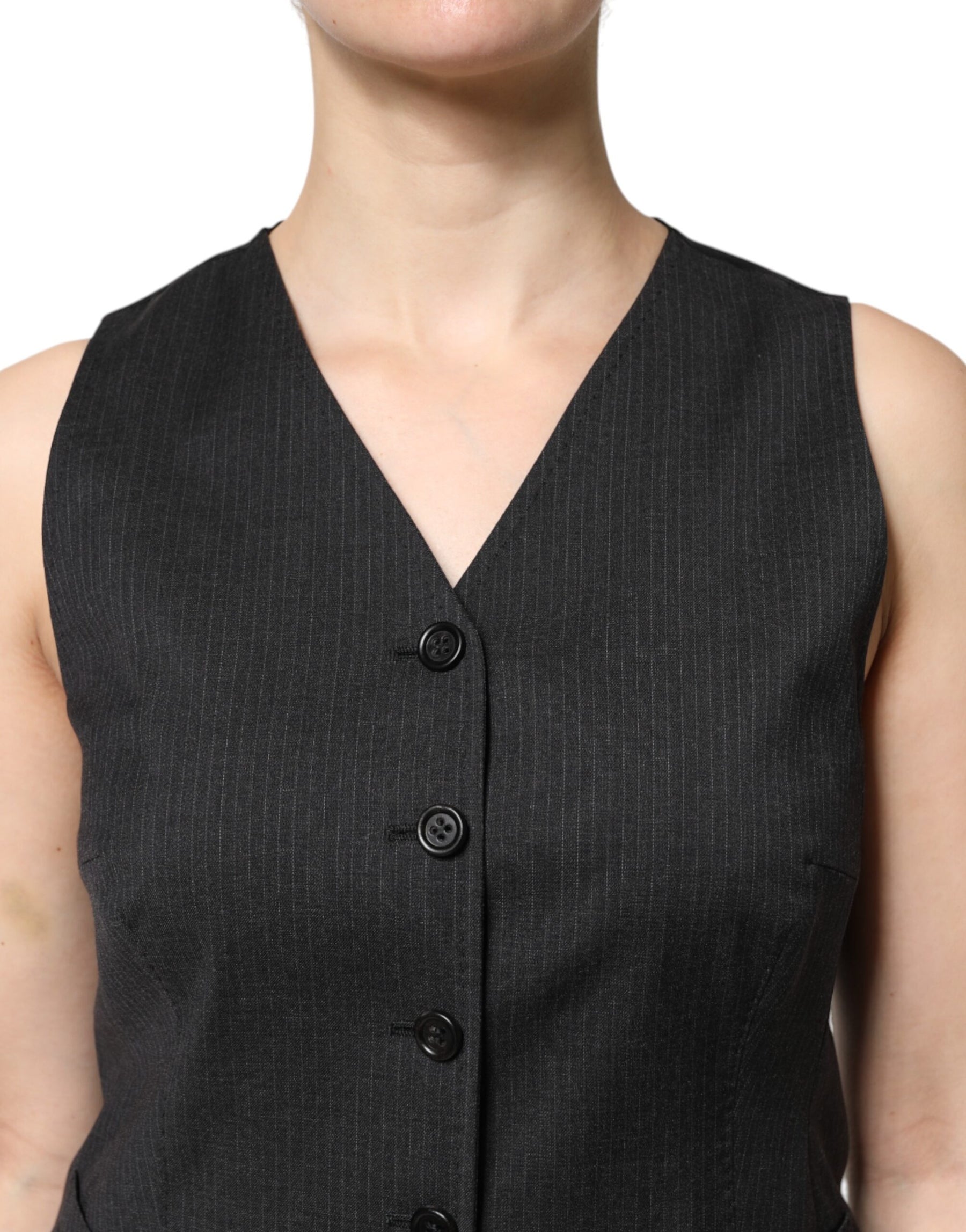 Dolce & Gabbana Black Striped Button Down Sleeveless Vest Top | Regal Royce
