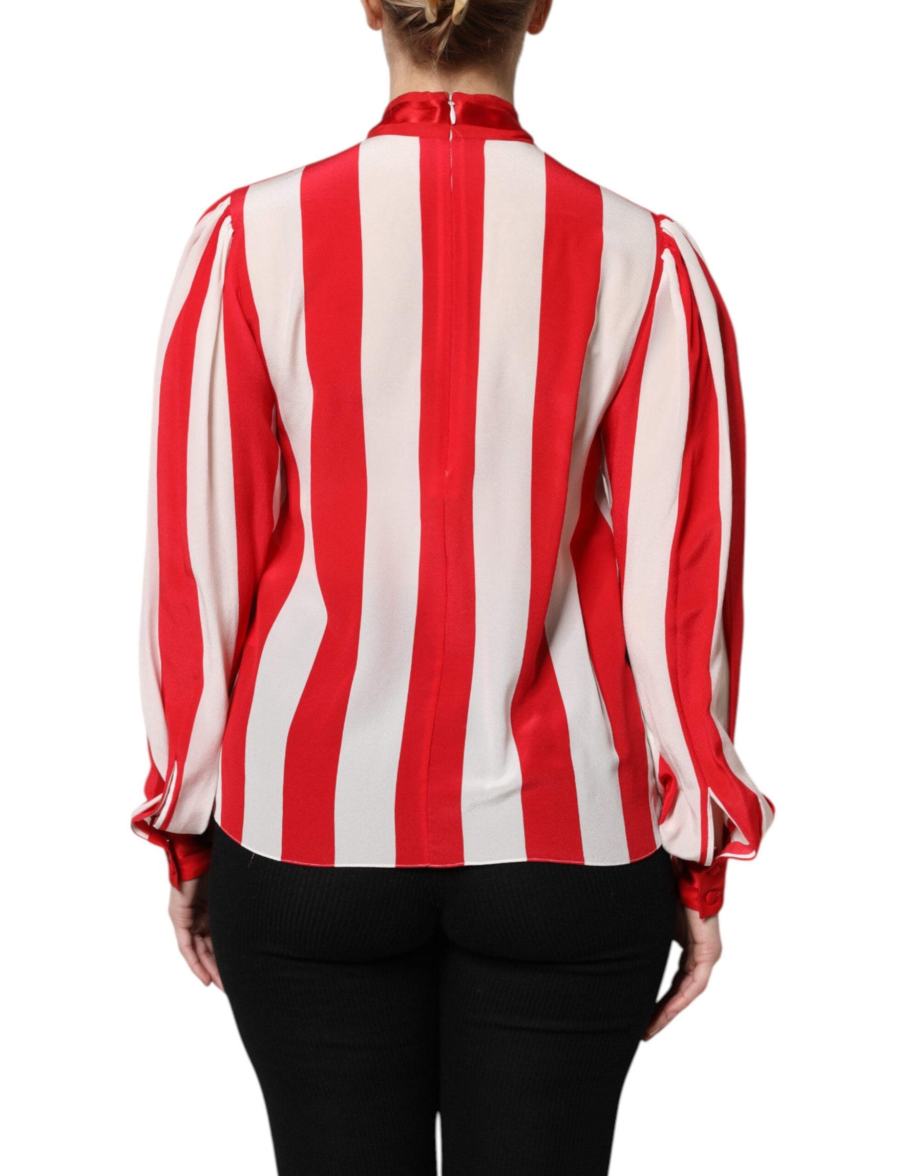 Dolce & Gabbana Red White Stripes Ascot Collar Blouse Top | Regal Royce