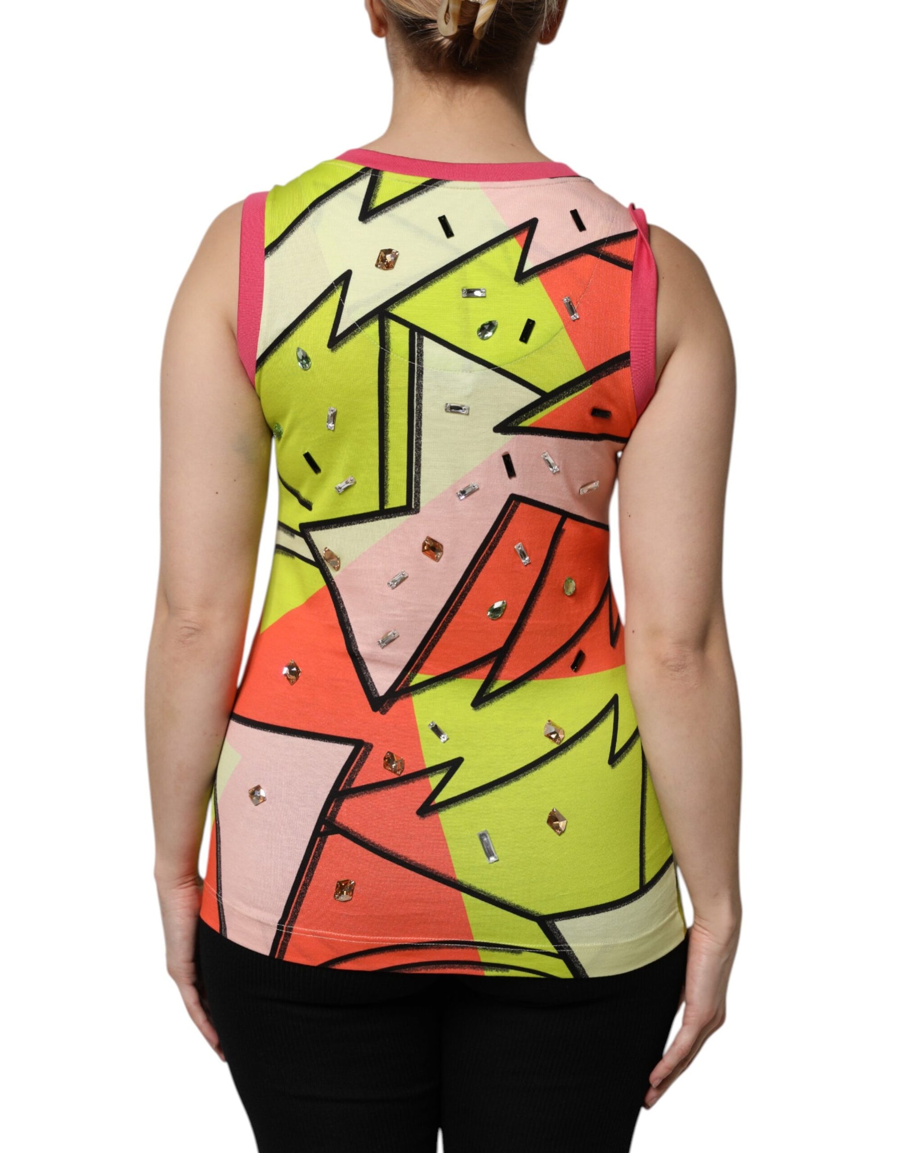 Dolce & Gabbana Multicolor Printed Crystal Embellishment Top | Regal Royce