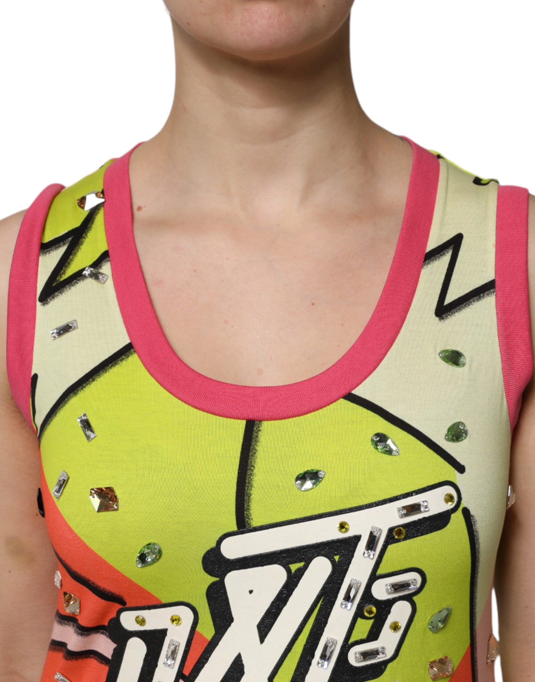 Dolce & Gabbana Multicolor Printed Crystal Embellishment Top | Regal Royce