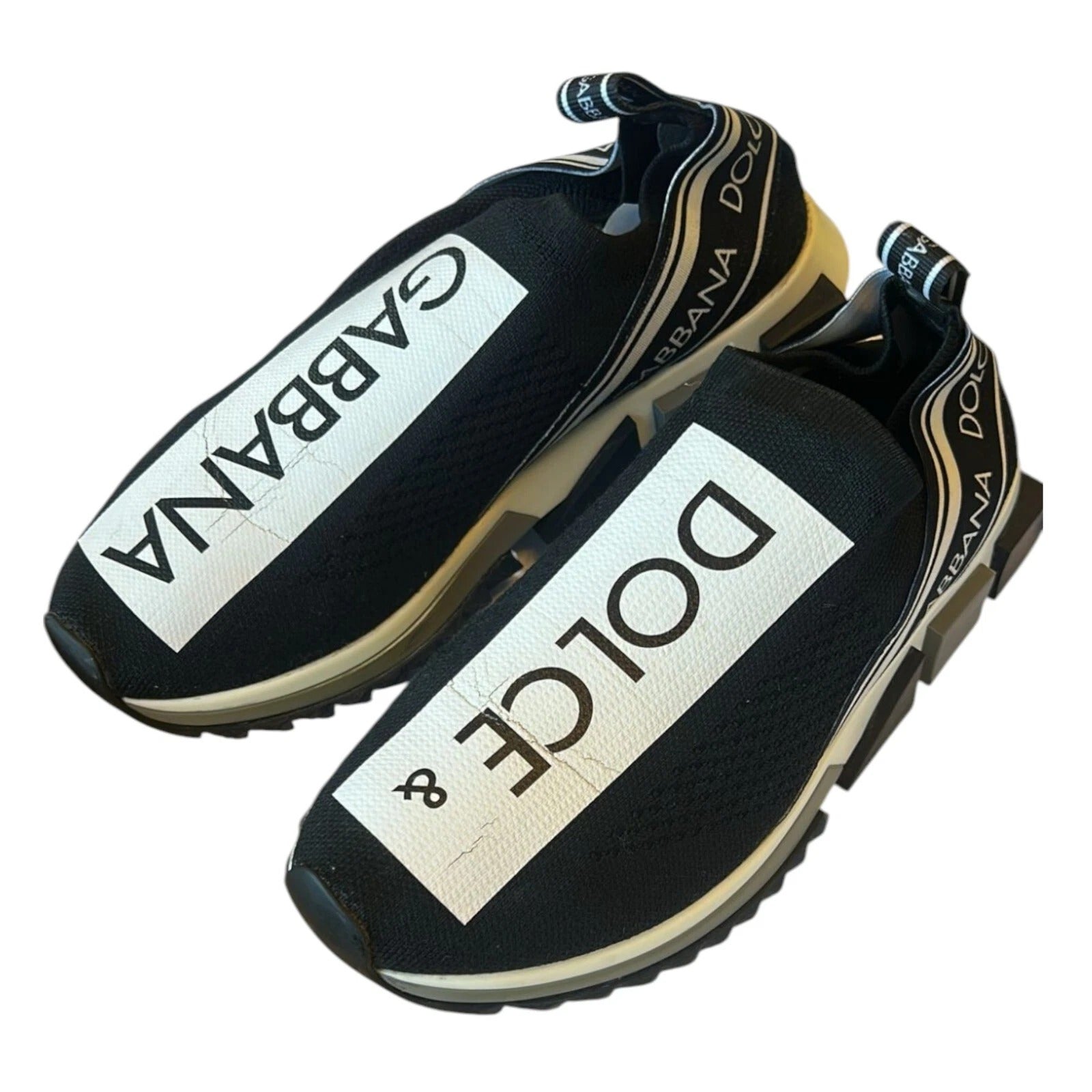 Dolce & Gabbana Black White Slip On Sorrento Sneakers Shoes | Regal Royce