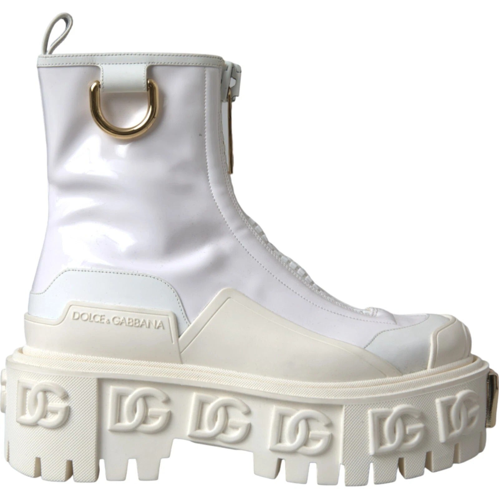 Dolce & Gabbana White Leather Rubber Logo Ankle Boots Shoes | Regal Royce
