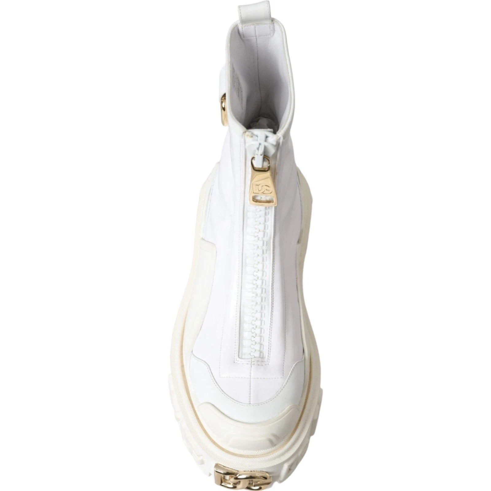 Dolce & Gabbana White Leather Rubber Logo Ankle Boots Shoes | Regal Royce
