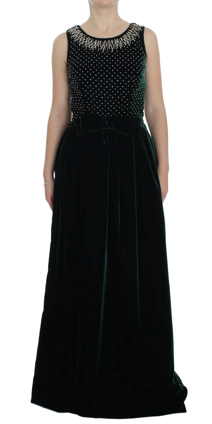 Dolce & Gabbana Green Velvet Crystal Long Maxi Dress | Regal Royce