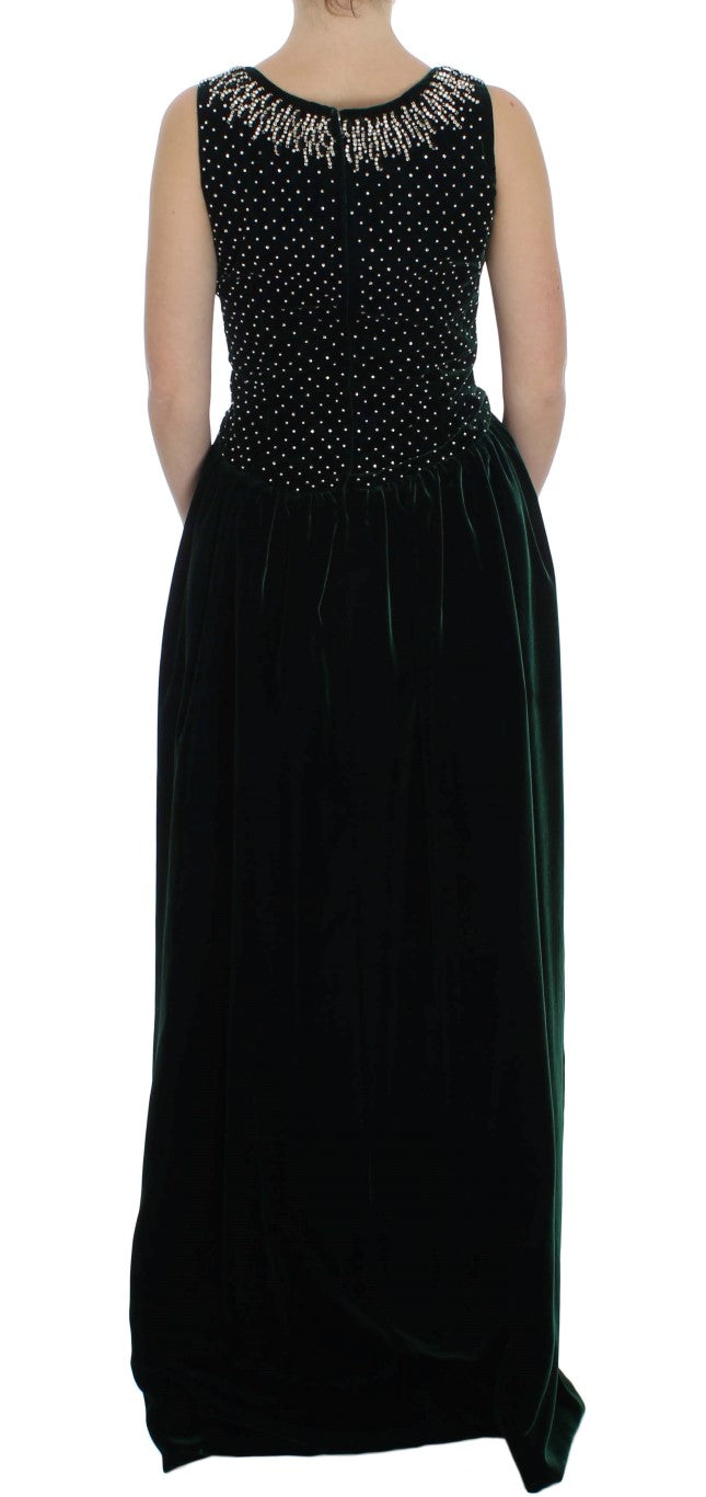 Dolce & Gabbana Green Velvet Crystal Long Maxi Dress | Regal Royce