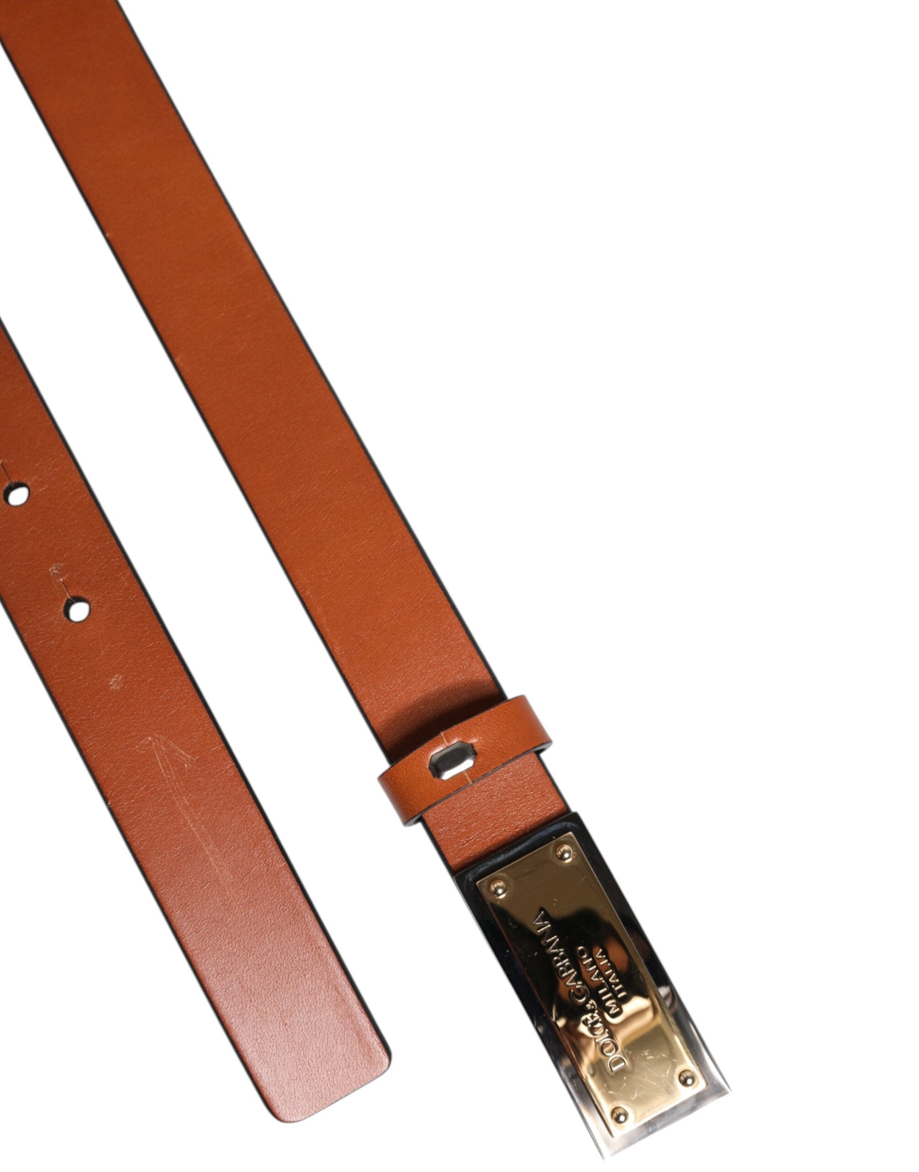 Dolce & Gabbana Brown Leather Gold Rectangle Buckle Belt | Regal Royce