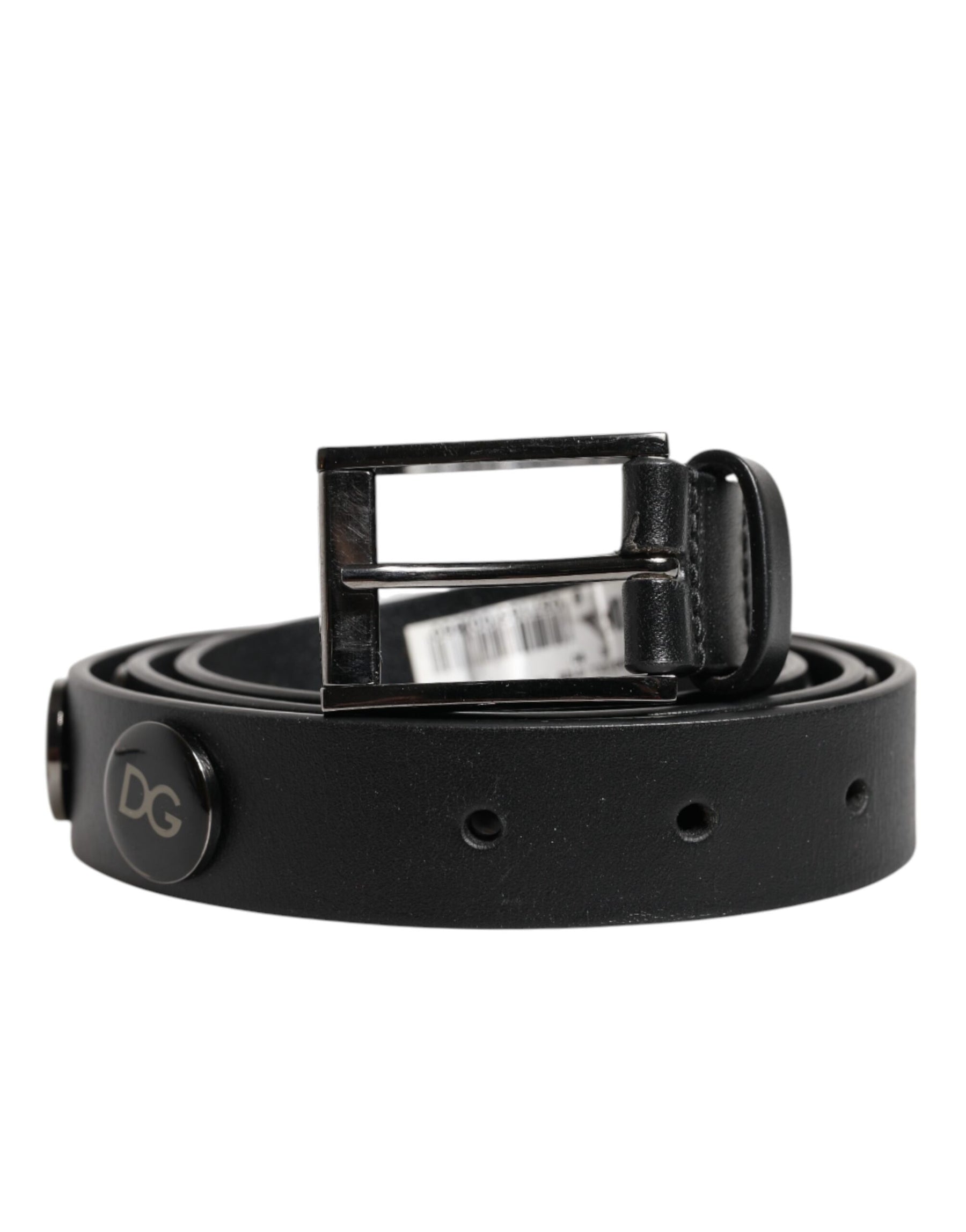 Dolce & Gabbana Black Luxury Leather DG Studs Buckle Belt | Regal Royce