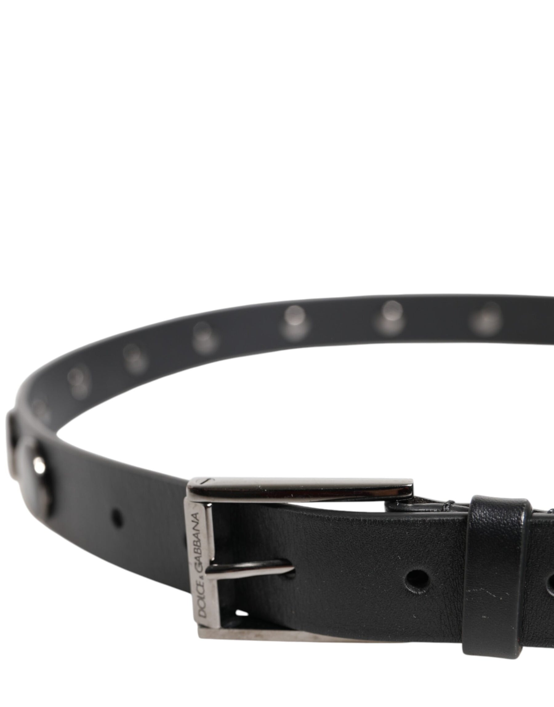 Dolce & Gabbana Black Luxury Leather DG Studs Buckle Belt | Regal Royce