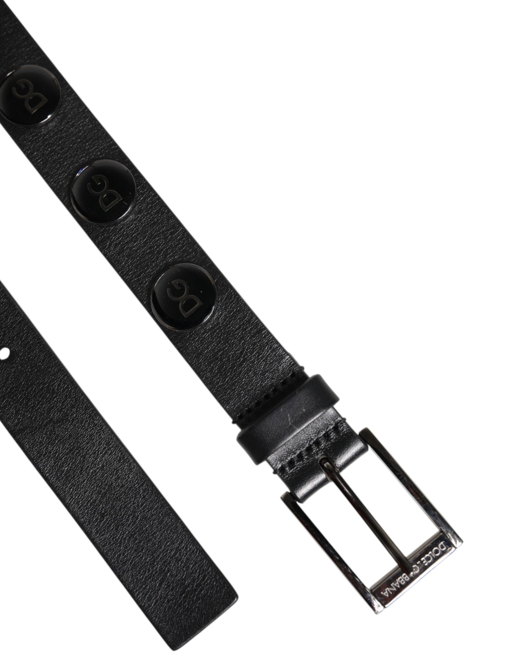 Dolce & Gabbana Black Luxury Leather DG Studs Buckle Belt | Regal Royce