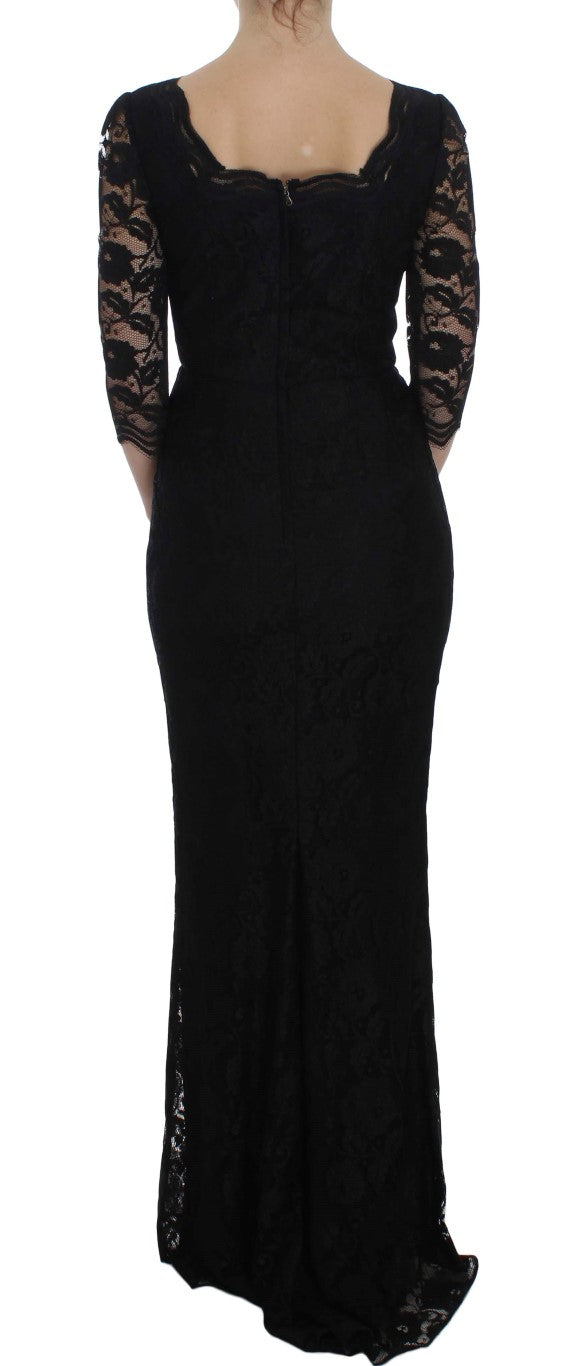 Dolce & Gabbana Black Floral Lace Long Ball Maxi Dress | Regal Royce