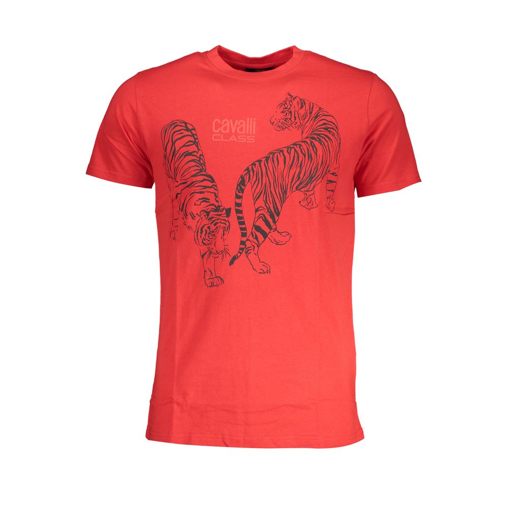 Cavalli Class Red Cotton Men T-Shirt | Regal Royce