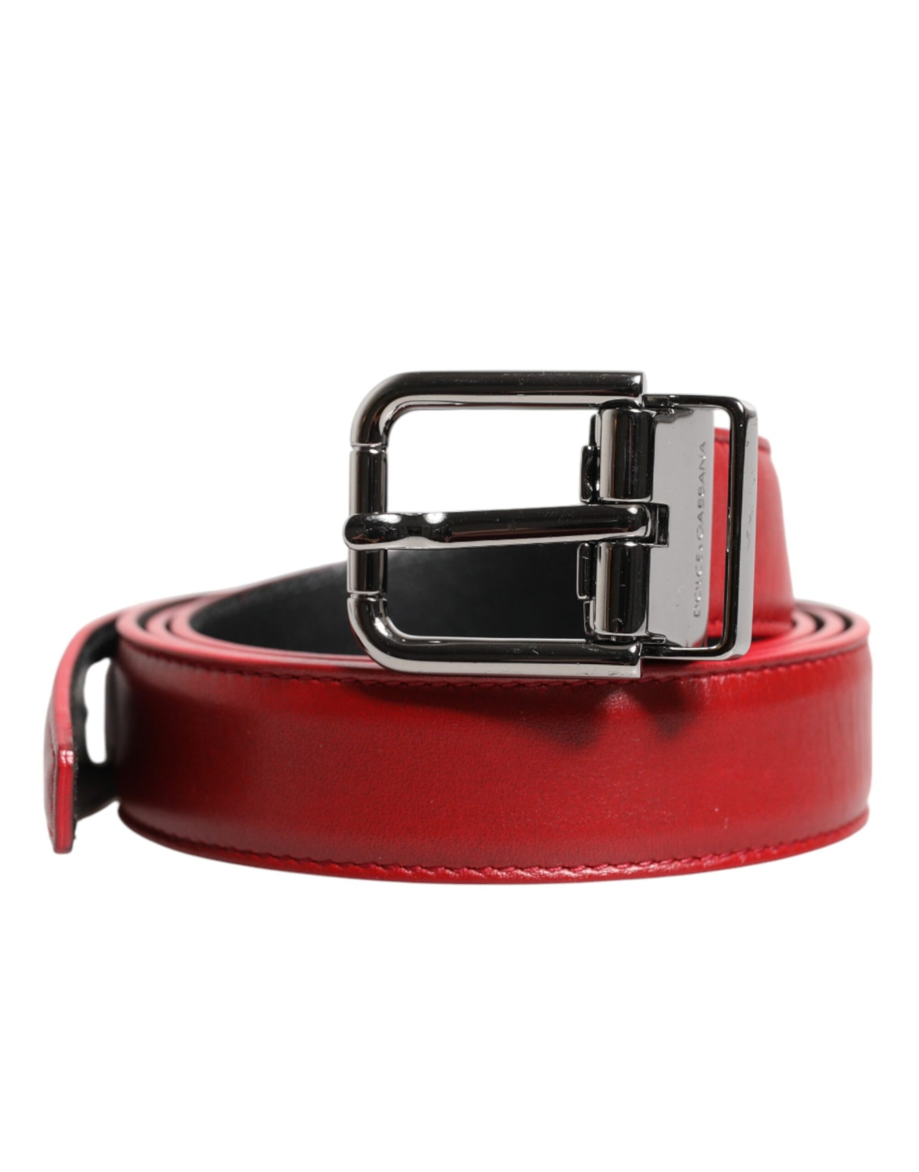 Dolce & Gabbana Red Leather Silver Tone Metal Buckle Belt | Regal Royce