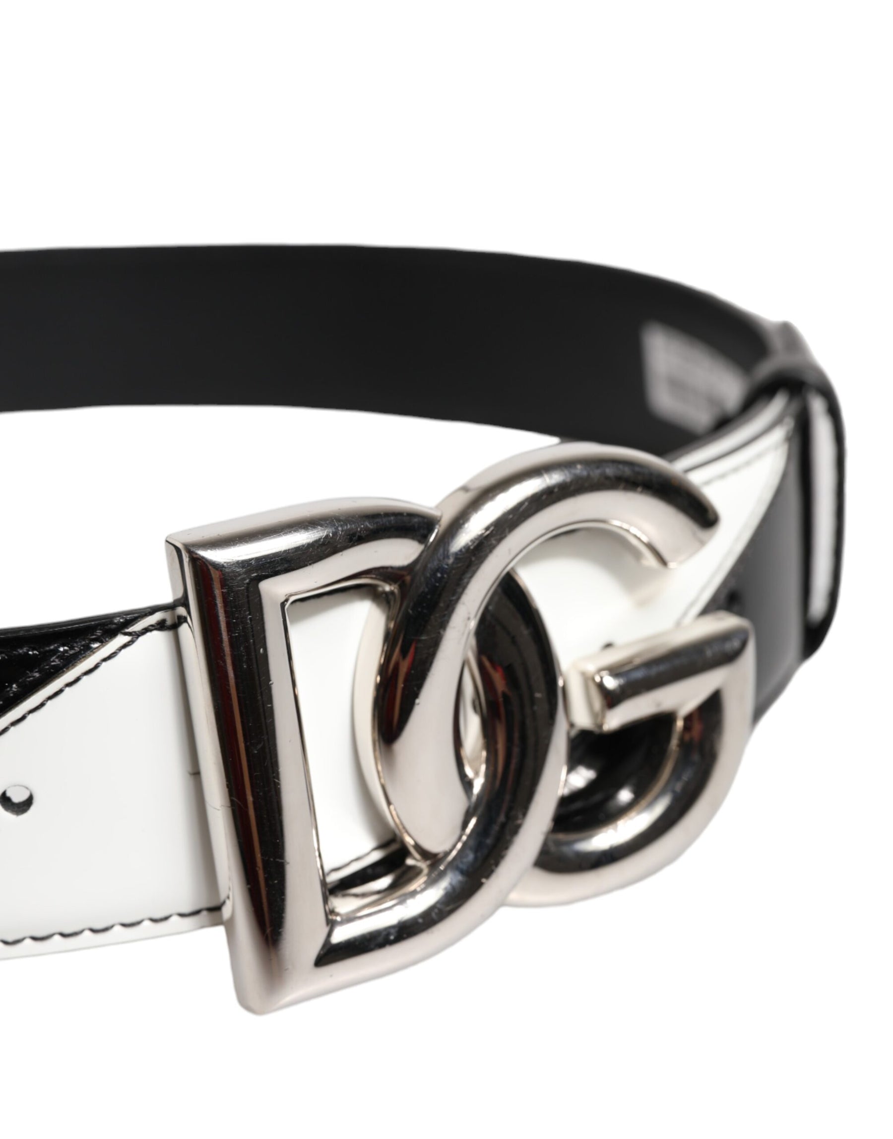 Dolce & Gabbana Black White Leather DG Metal Buckle Belt | Regal Royce