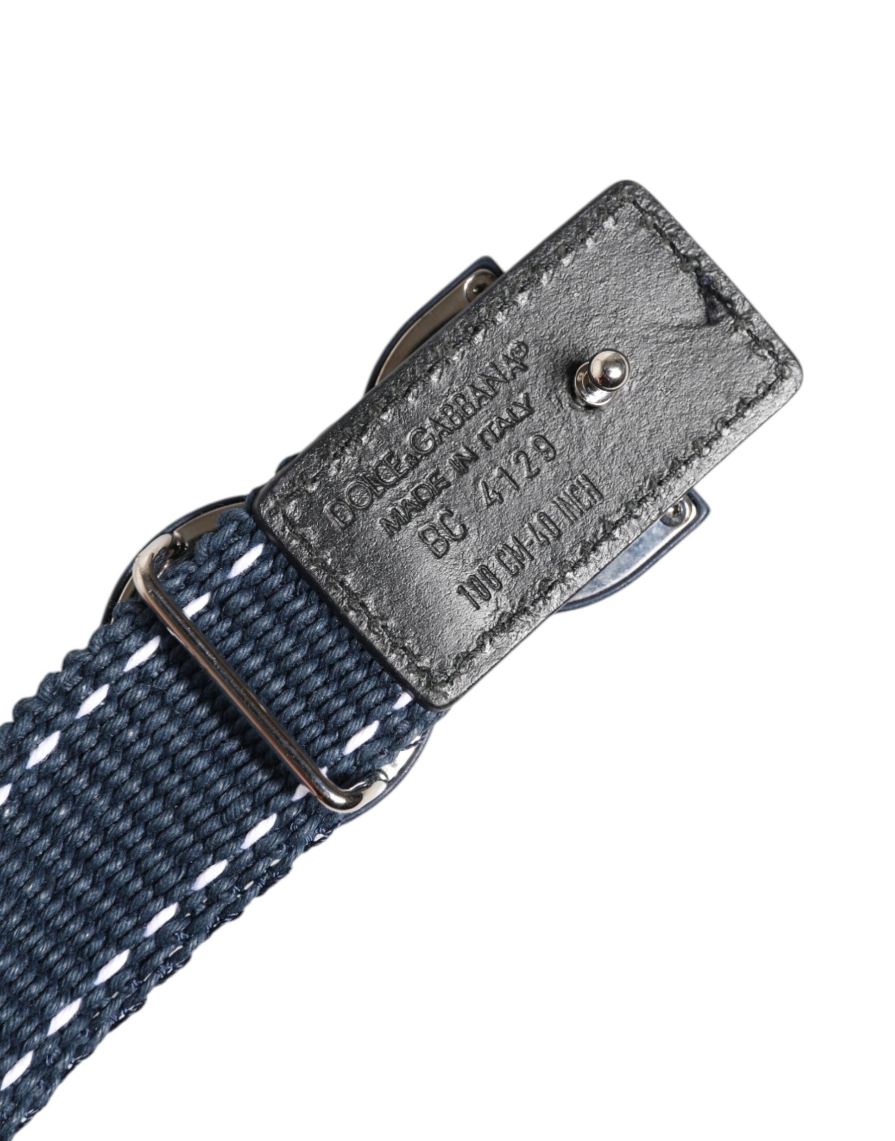 Dolce & Gabbana Blue Cotton Leather DG Logo Metal Buckle Belt | Regal Royce