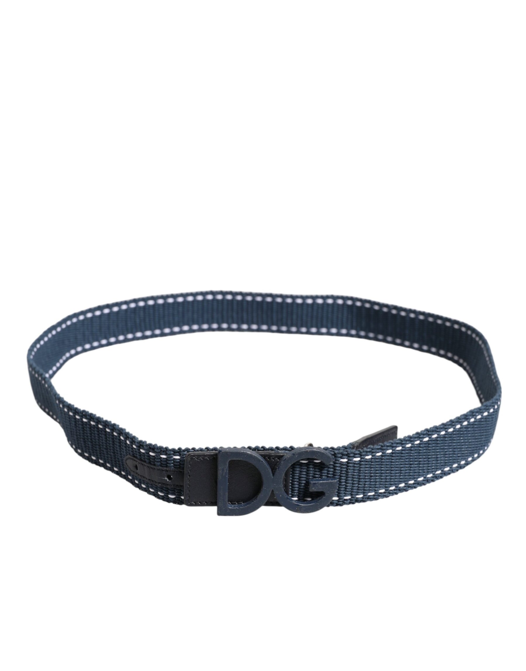 Dolce & Gabbana Blue Cotton Leather DG Logo Metal Buckle Belt | Regal Royce