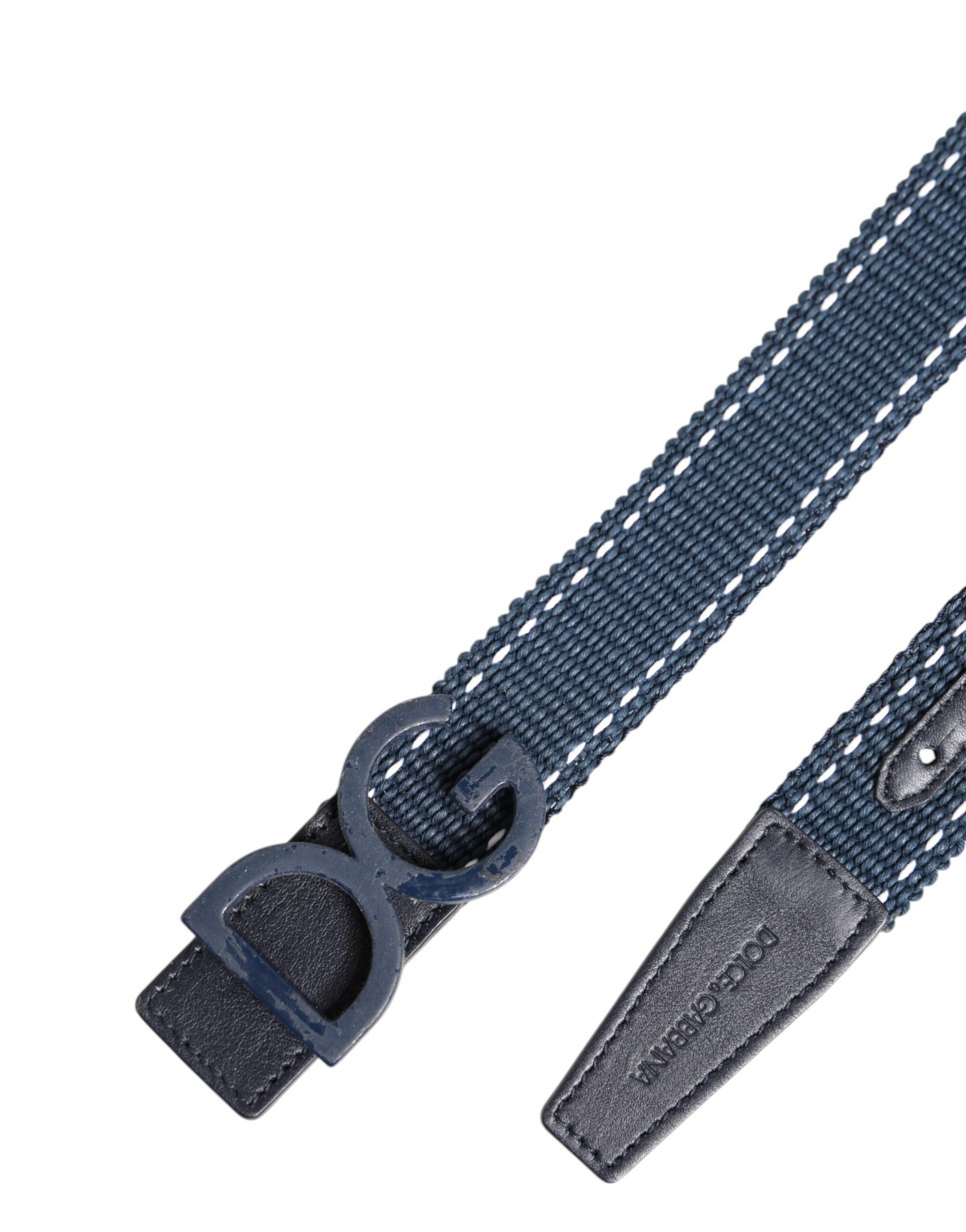 Dolce & Gabbana Blue Cotton Leather DG Logo Metal Buckle Belt | Regal Royce