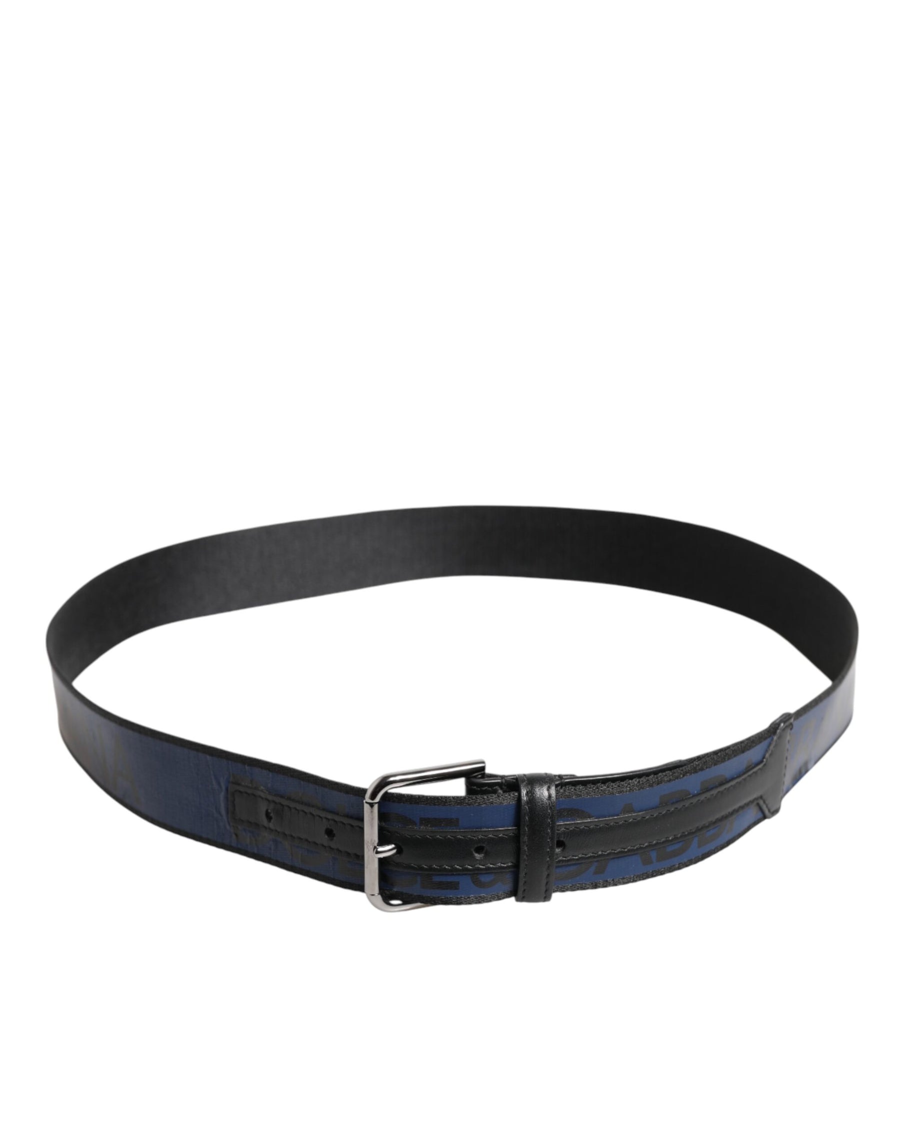 Dolce & Gabbana Black Blue DG Logo Silver Metal Buckle Belt | Regal Royce