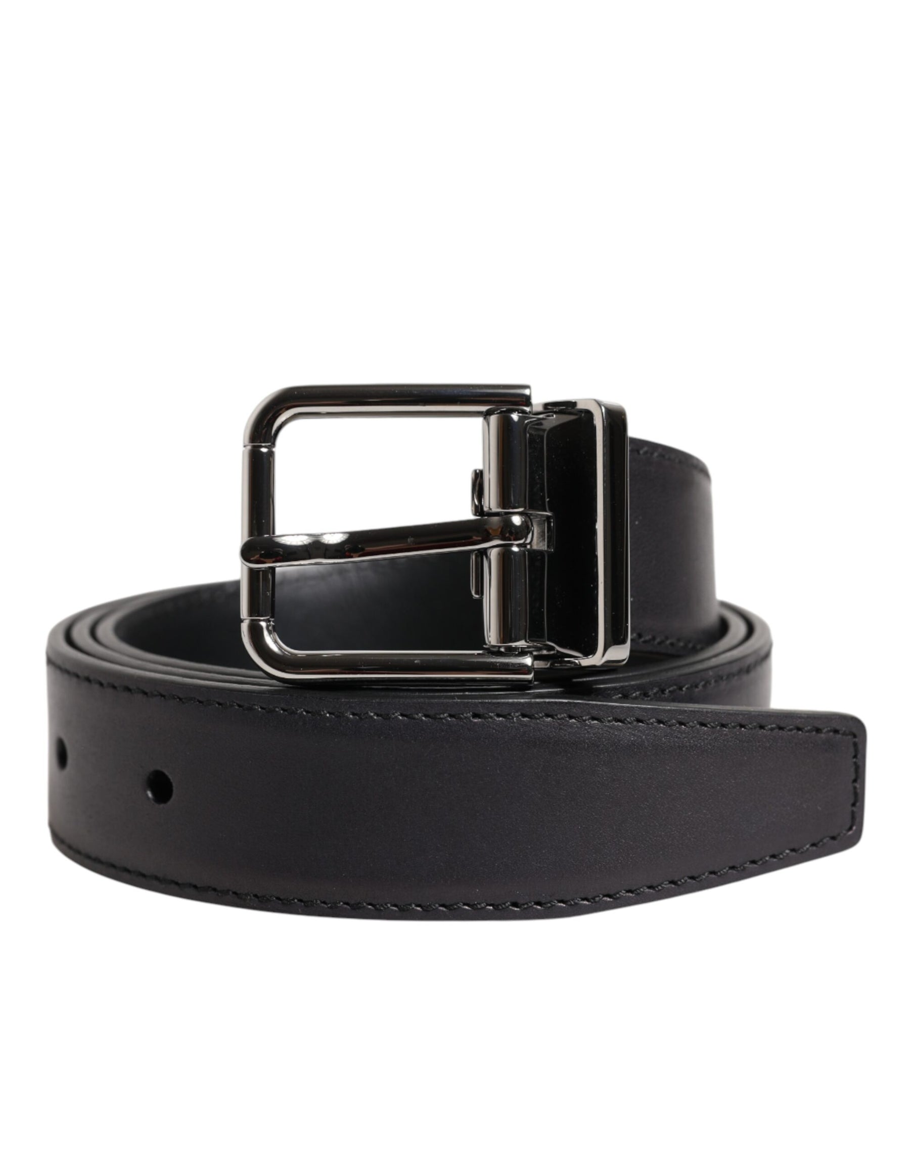 Dolce & Gabbana Black Classic Calf Leather Silver Buckle Belt | Regal Royce