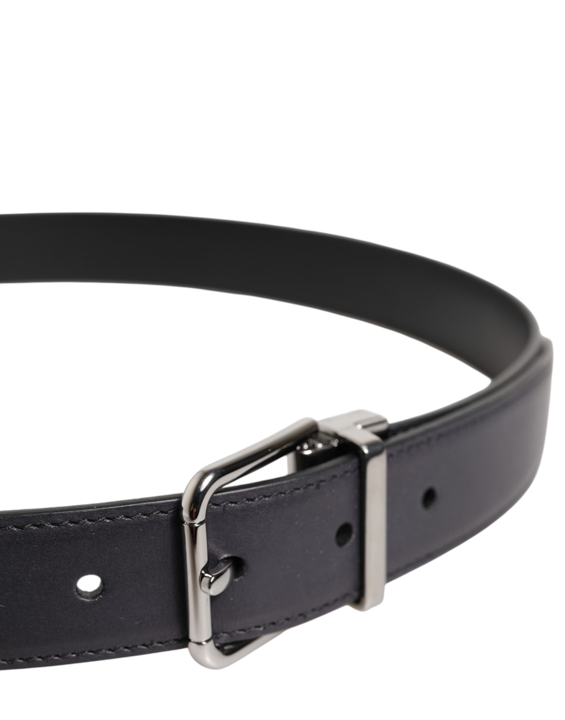 Dolce & Gabbana Black Classic Calf Leather Silver Buckle Belt | Regal Royce