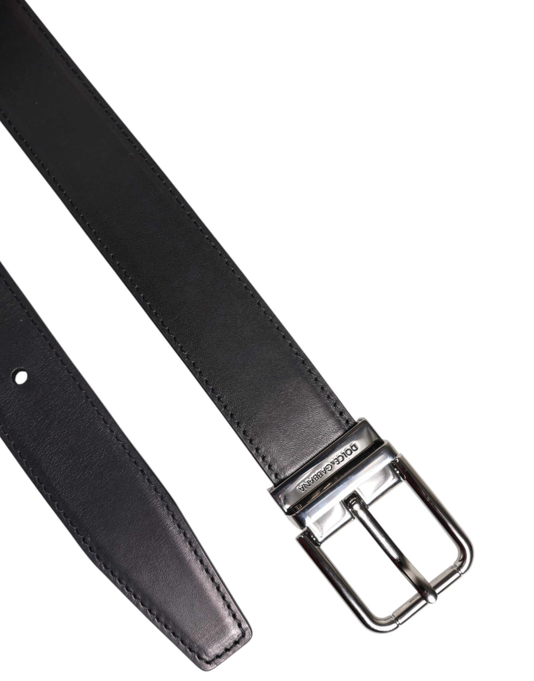 Dolce & Gabbana Black Classic Calf Leather Silver Buckle Belt | Regal Royce