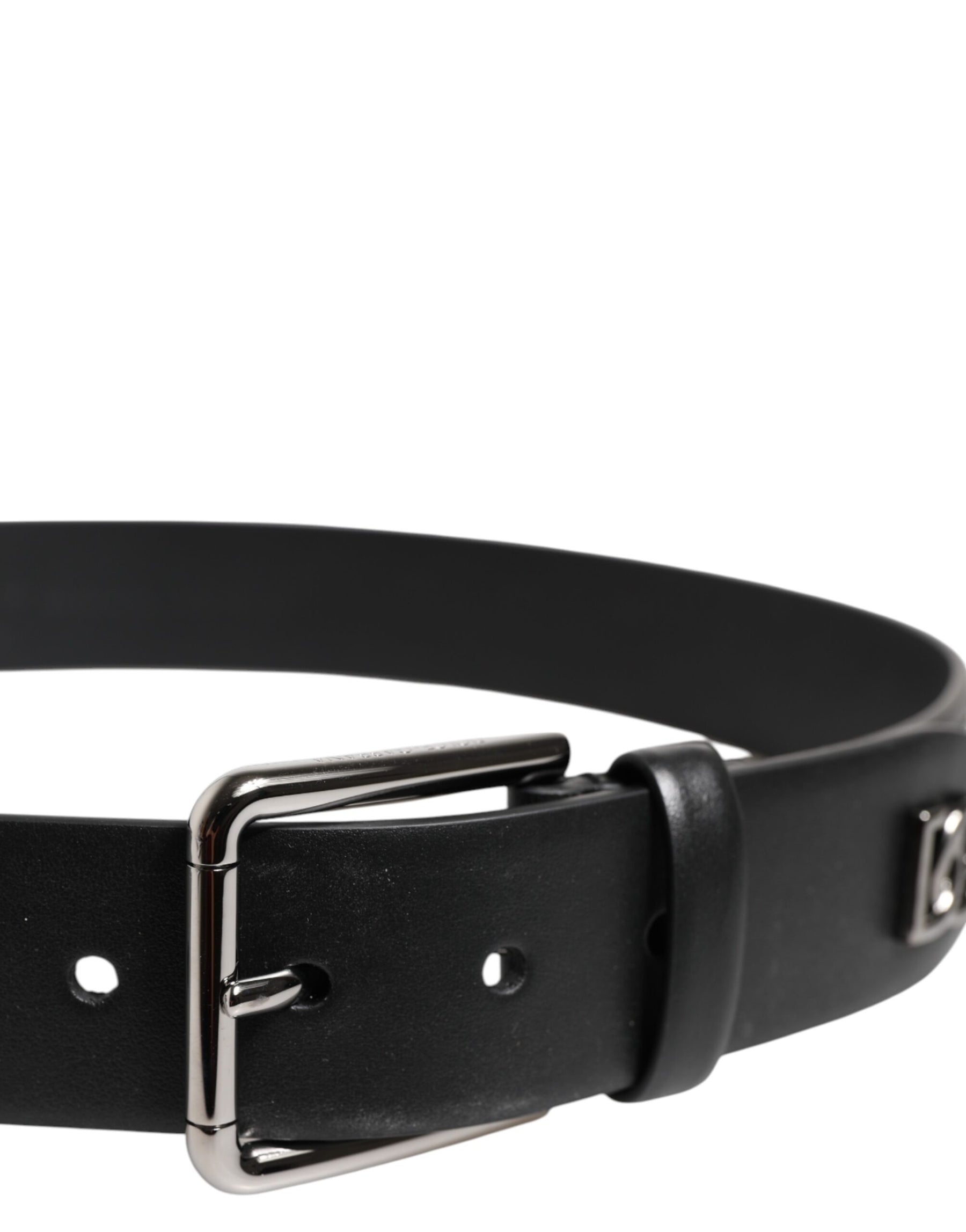Dolce & Gabbana Black Calf Leather Studded Silver Buckle Belt | Regal Royce