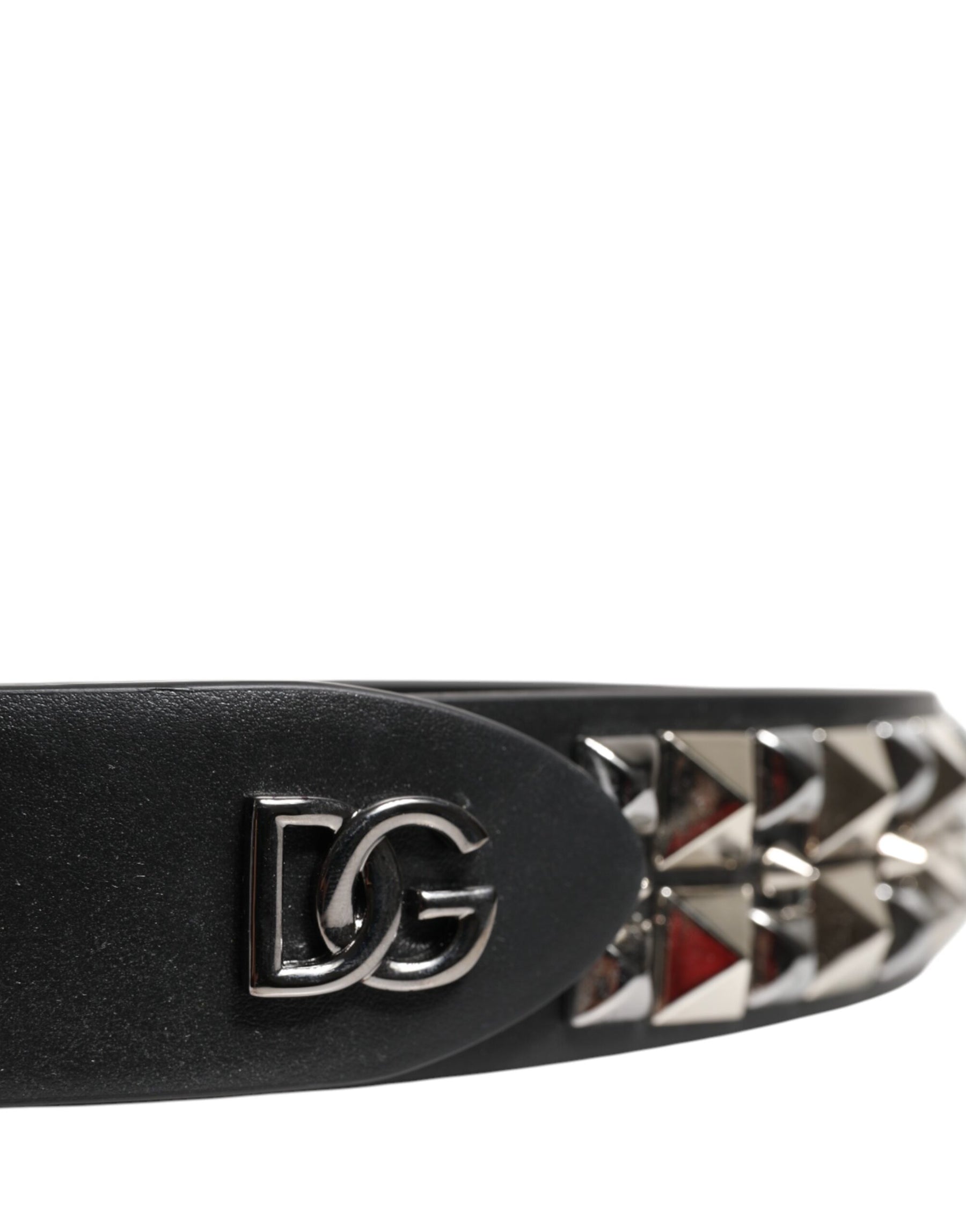 Dolce & Gabbana Black Calf Leather Studded Silver Buckle Belt | Regal Royce