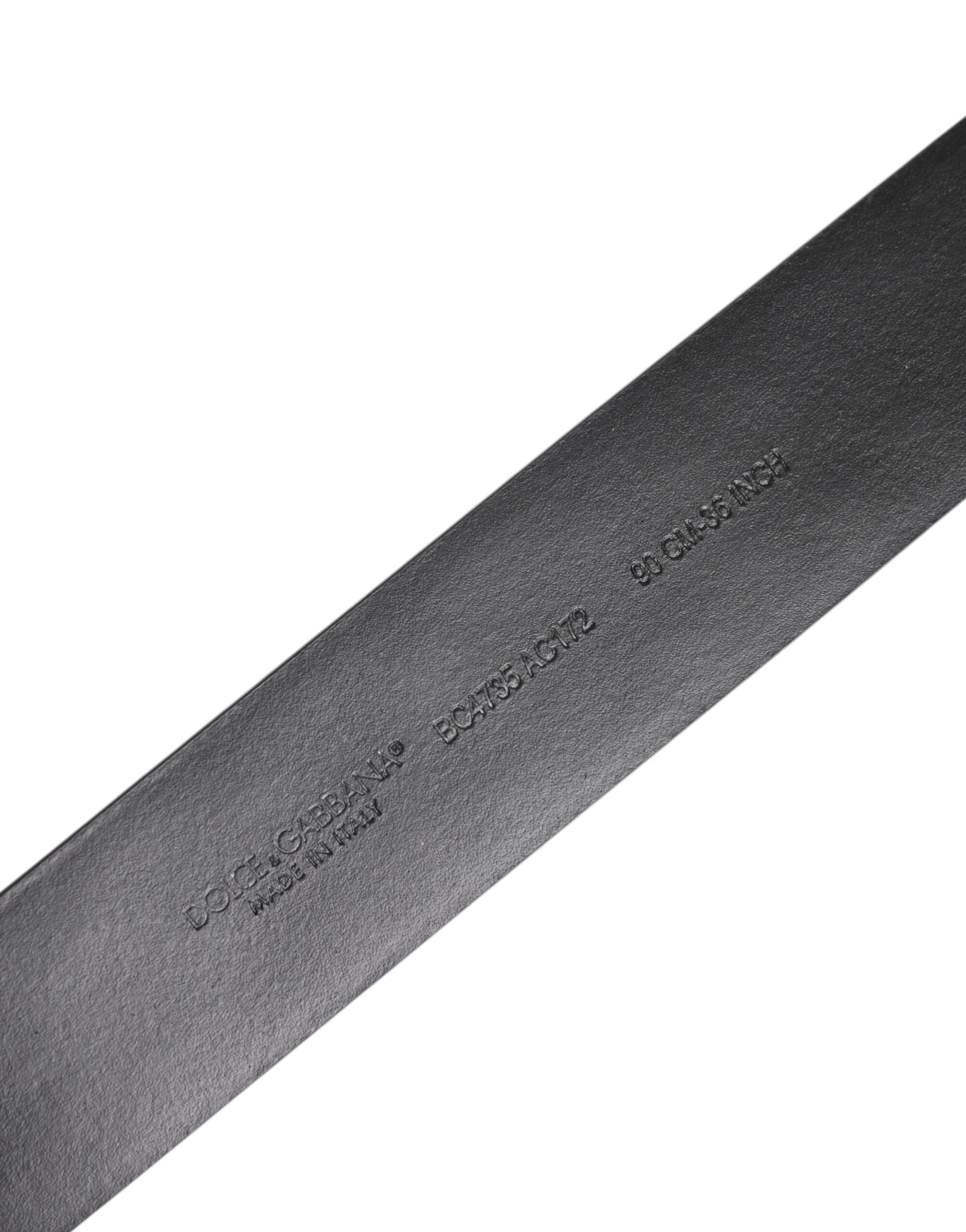 Dolce & Gabbana Black Calf Leather Studded Silver Buckle Belt | Regal Royce