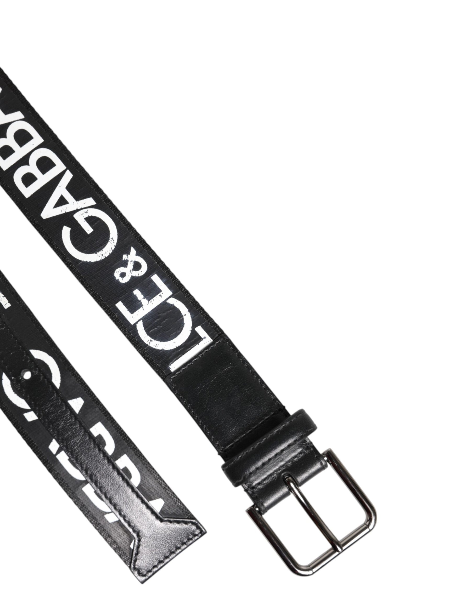 Dolce & Gabbana Black White DG Logo Brass Metal Buckle Belt | Regal Royce