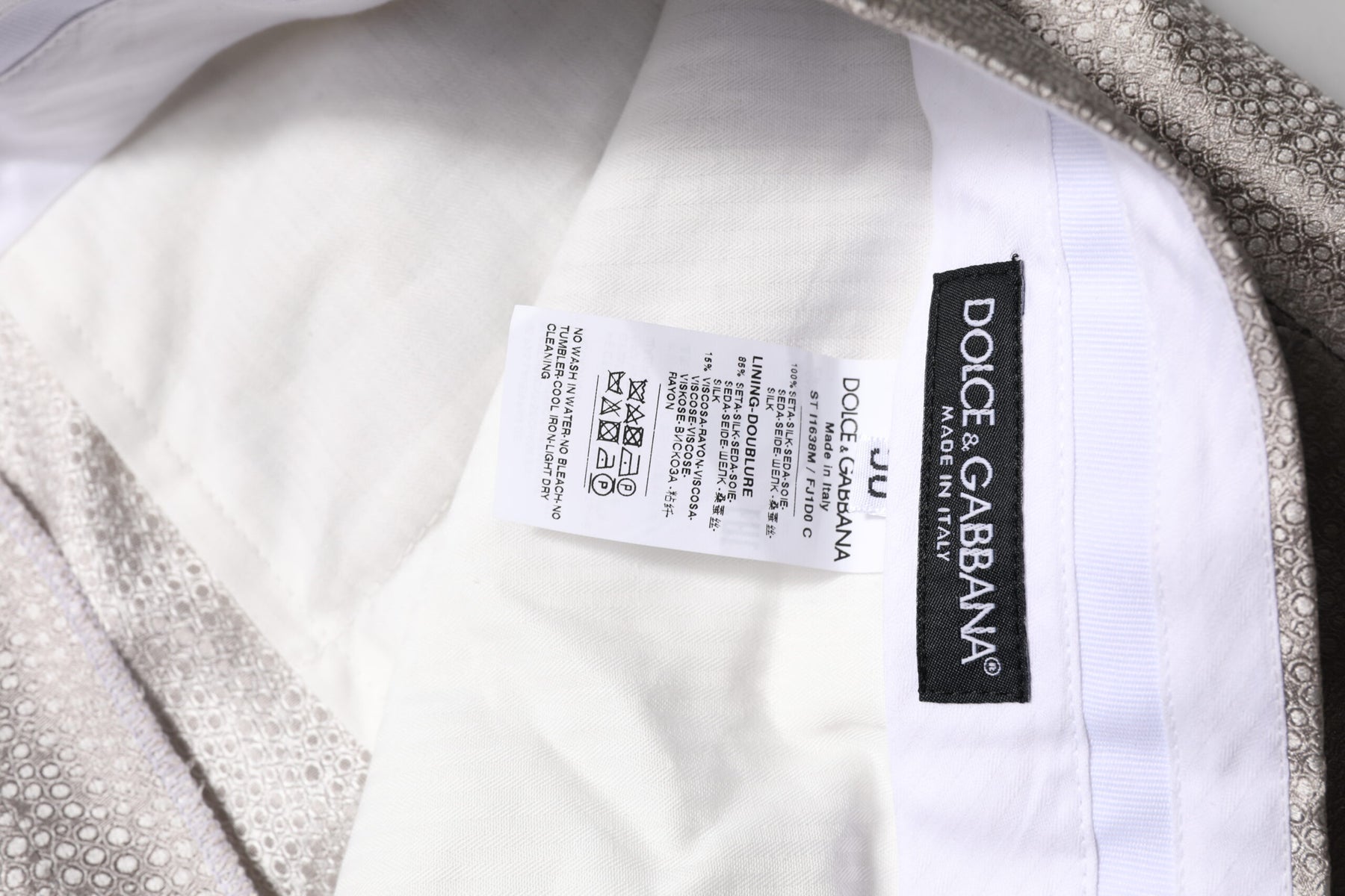 Dolce & Gabbana Light Gray Jacquard Silk Dotted 2 Piece Suit | Regal Royce