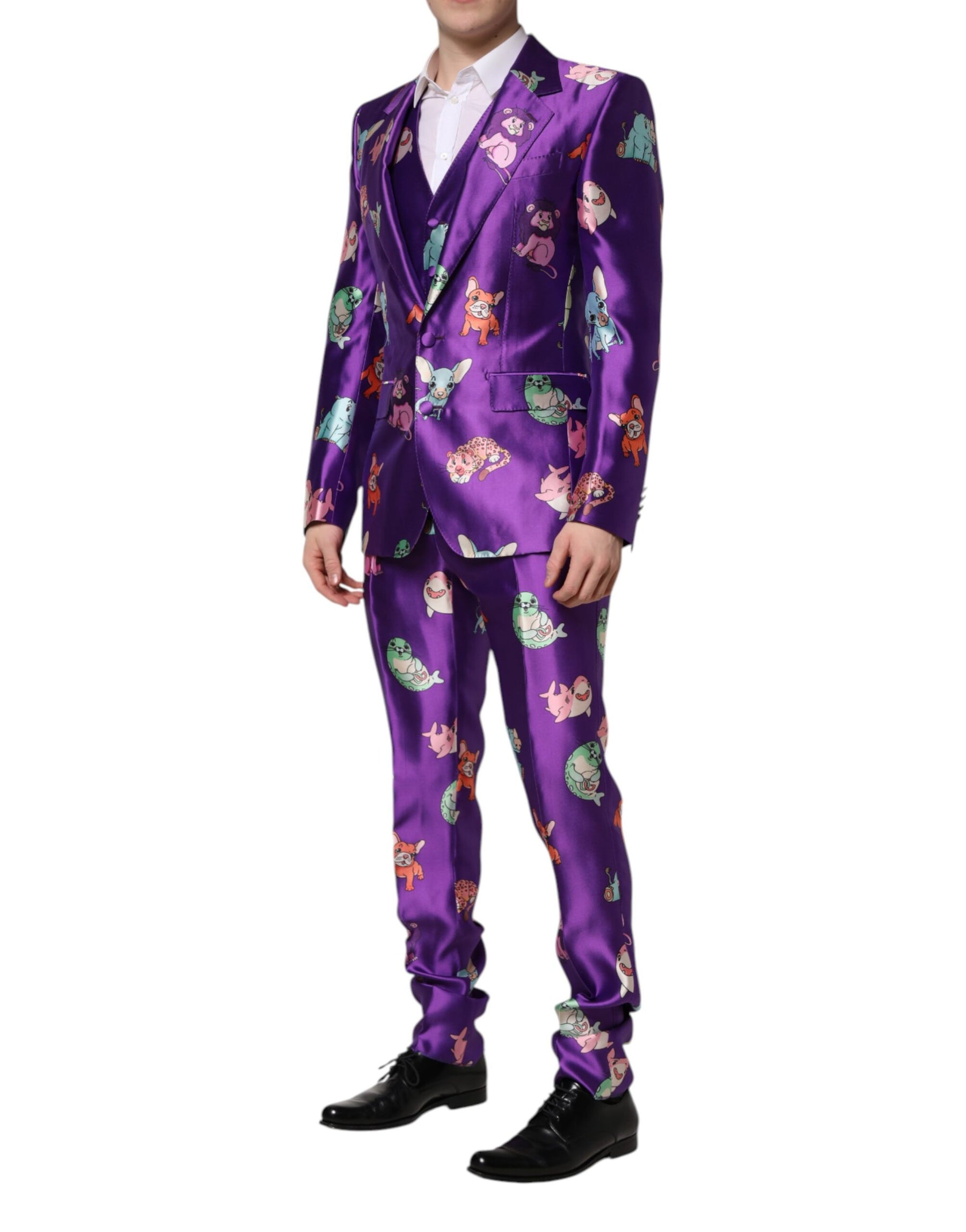 Dolce & Gabbana Purple Silk Animal Print 3 Piece Suit | Regal Royce
