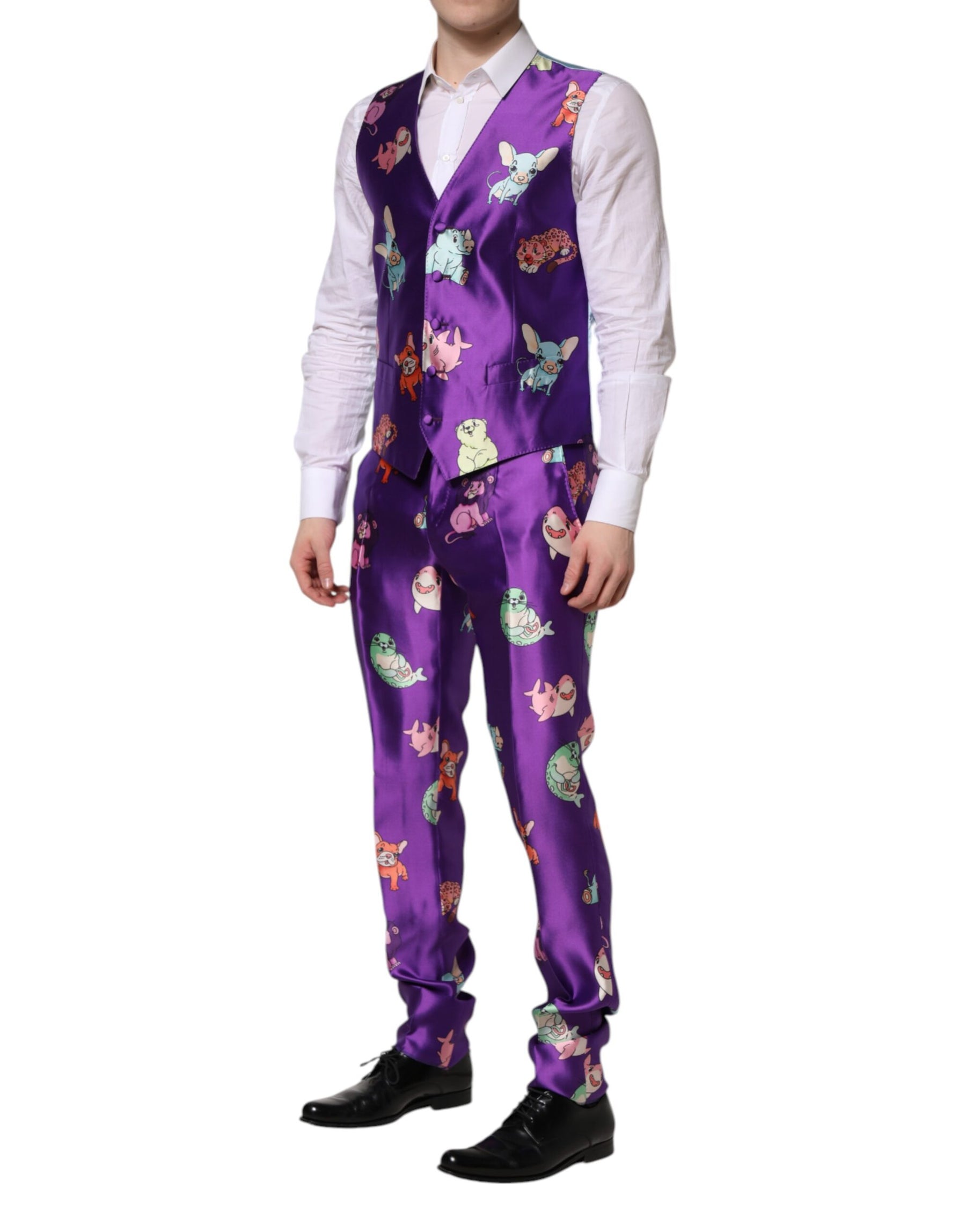 Dolce & Gabbana Purple Silk Animal Print 3 Piece Suit | Regal Royce