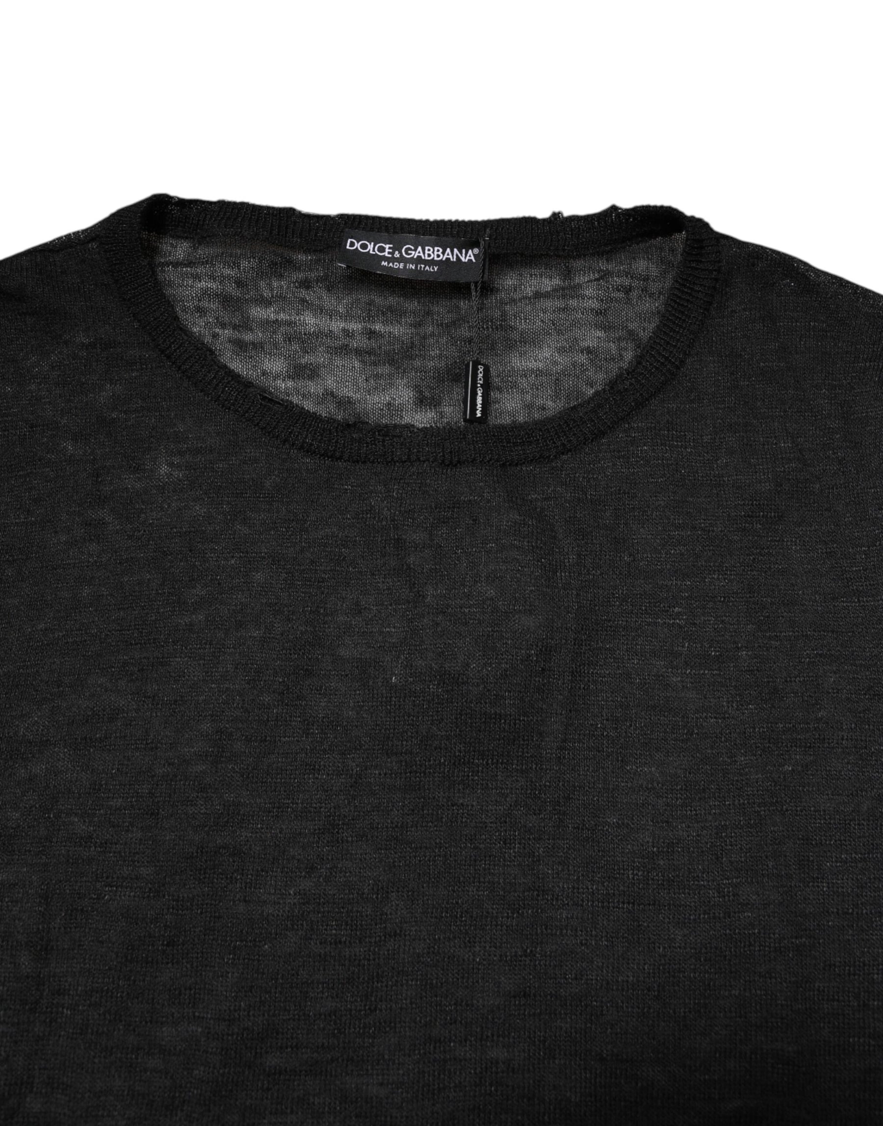 Dolce & Gabbana Black Polyester Crew Neck Pullover Sweater | Regal Royce