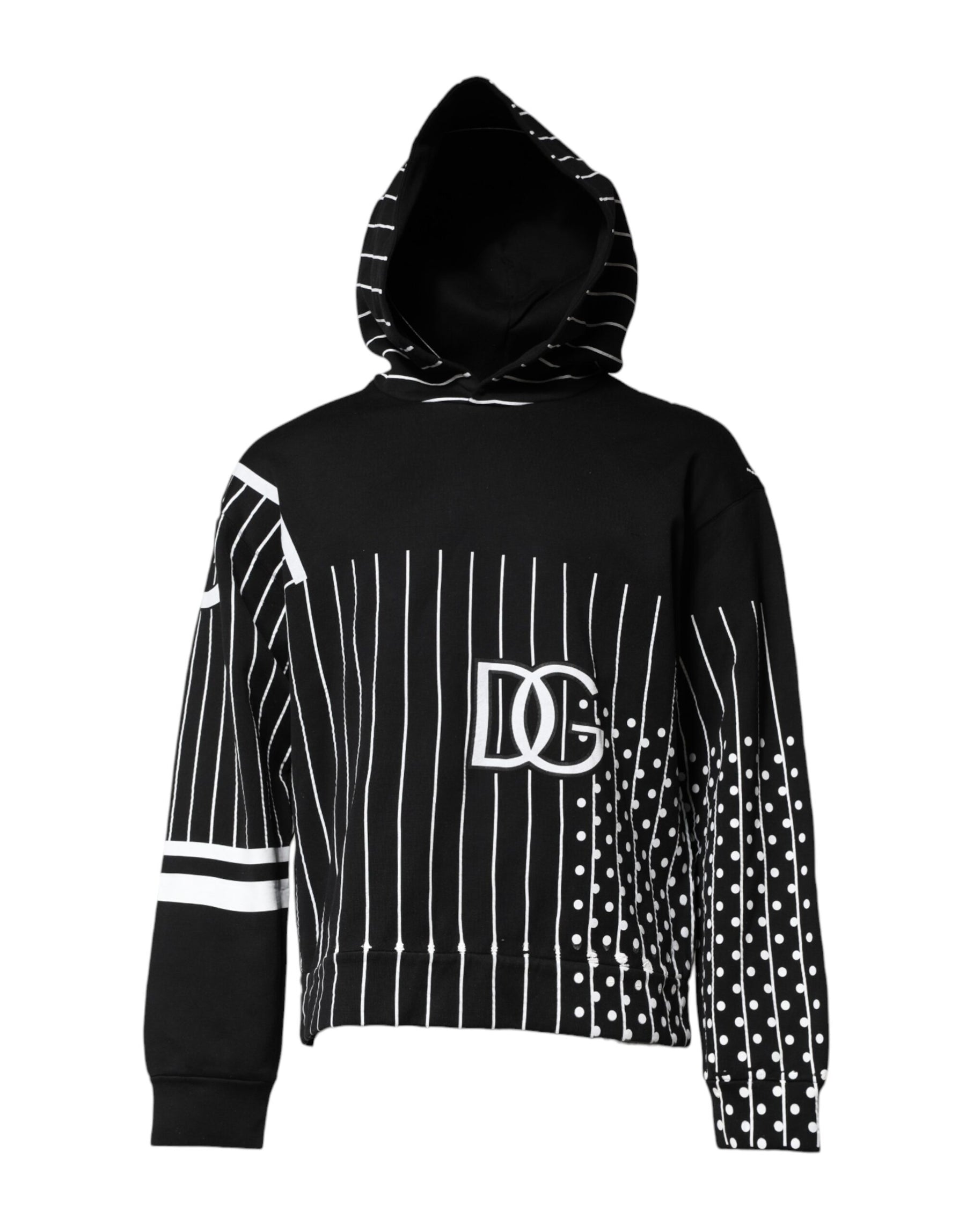 Dolce & Gabbana Black White Stripe Hooded Sweatshirt Sweater | Regal Royce