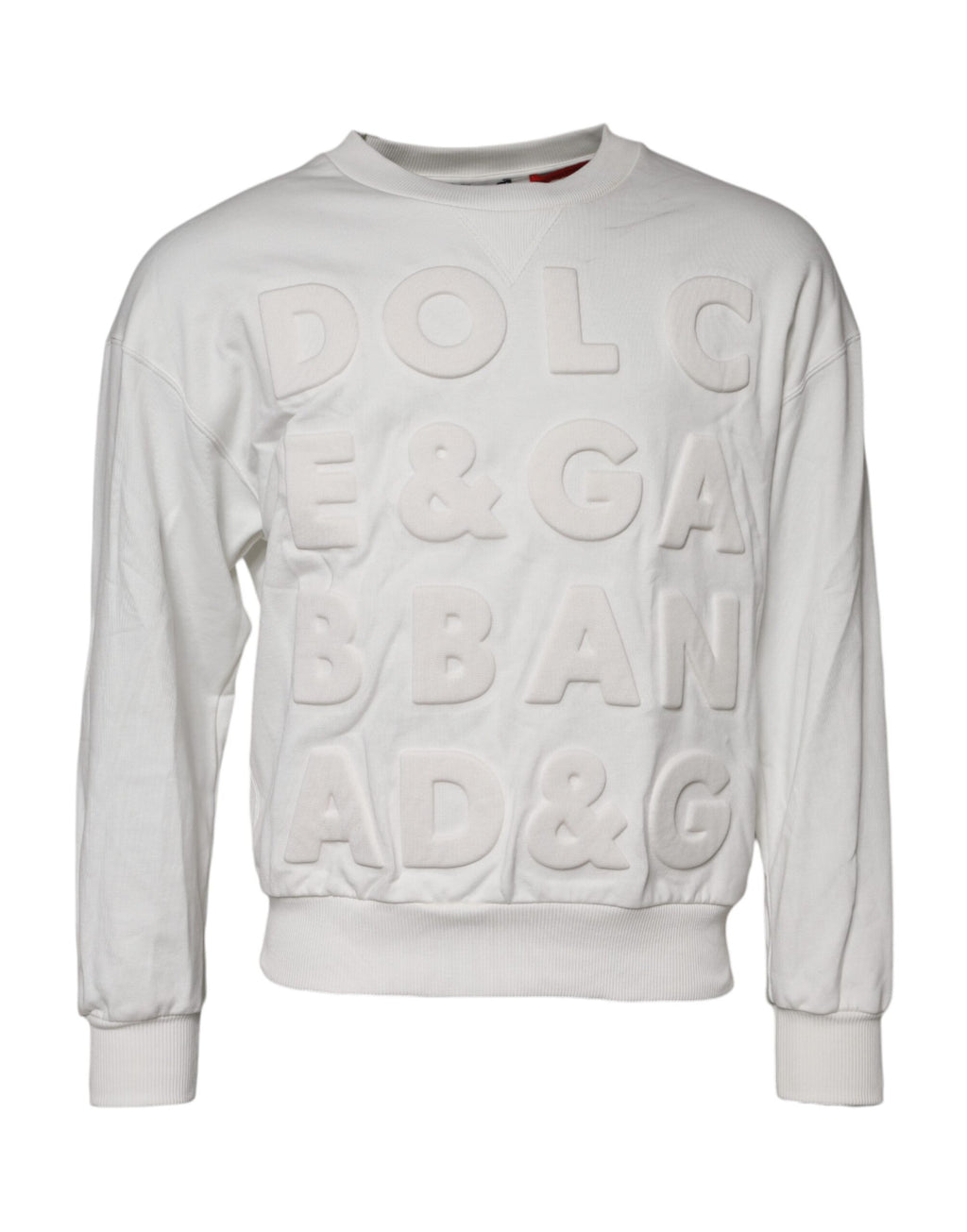 Dolce & Gabbana White Embossed Logo Cotton Crew Neck Sweater