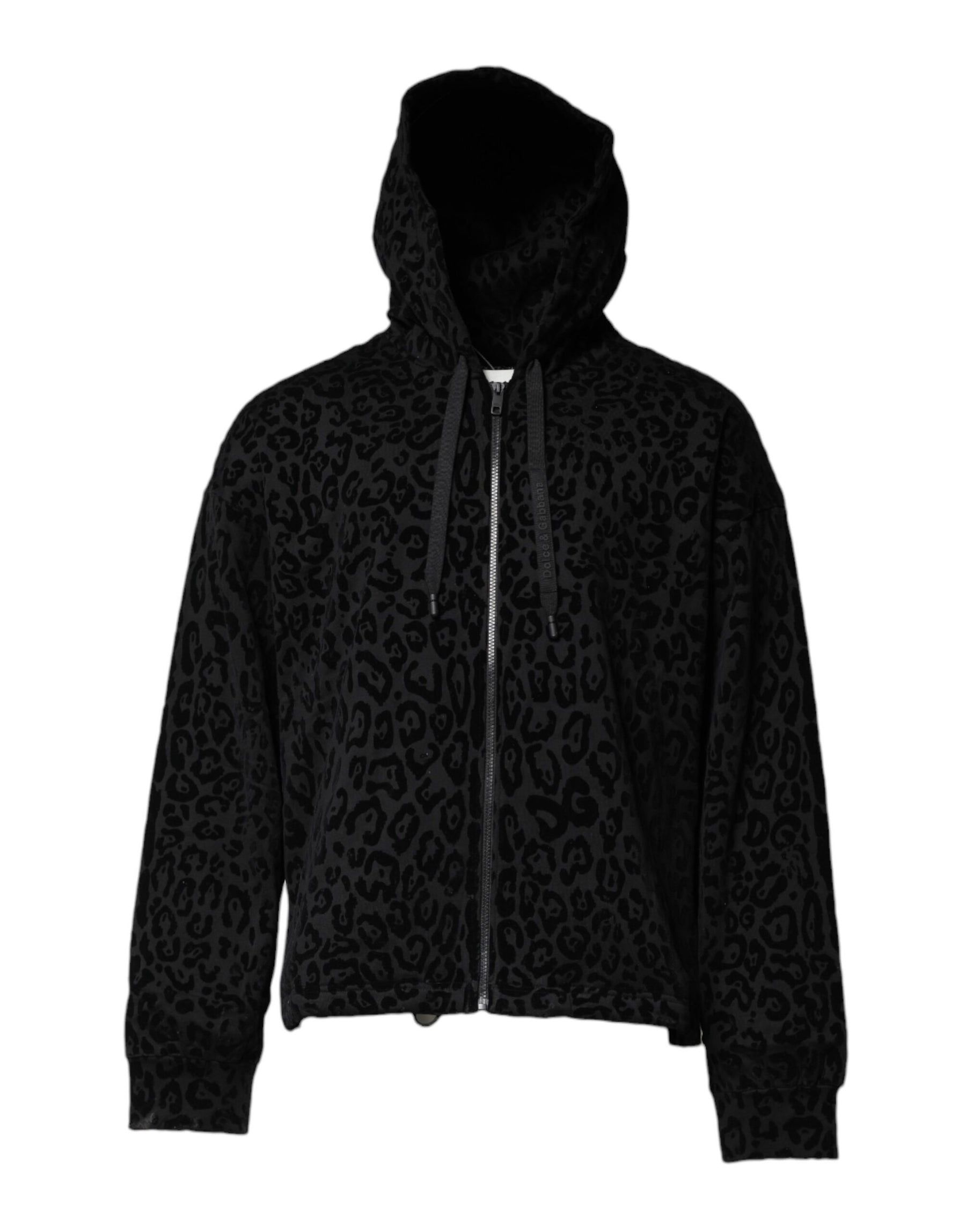 Dolce & Gabbana Black Leopard Full Zip Hooded Sweatshirt Sweater | Regal Royce