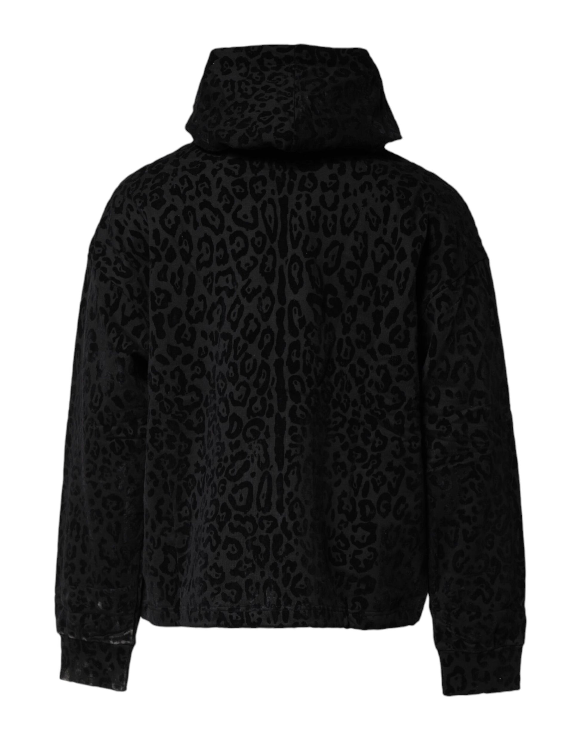 Dolce & Gabbana Black Leopard Full Zip Hooded Sweatshirt Sweater