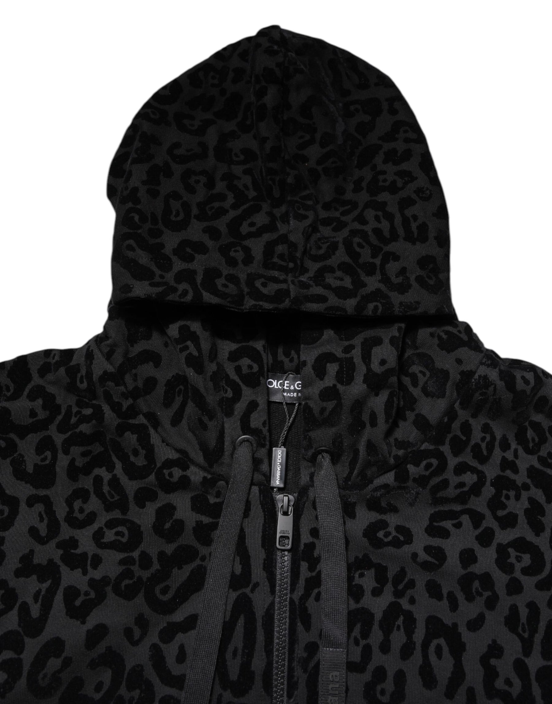Dolce & Gabbana Black Leopard Full Zip Hooded Sweatshirt Sweater | Regal Royce