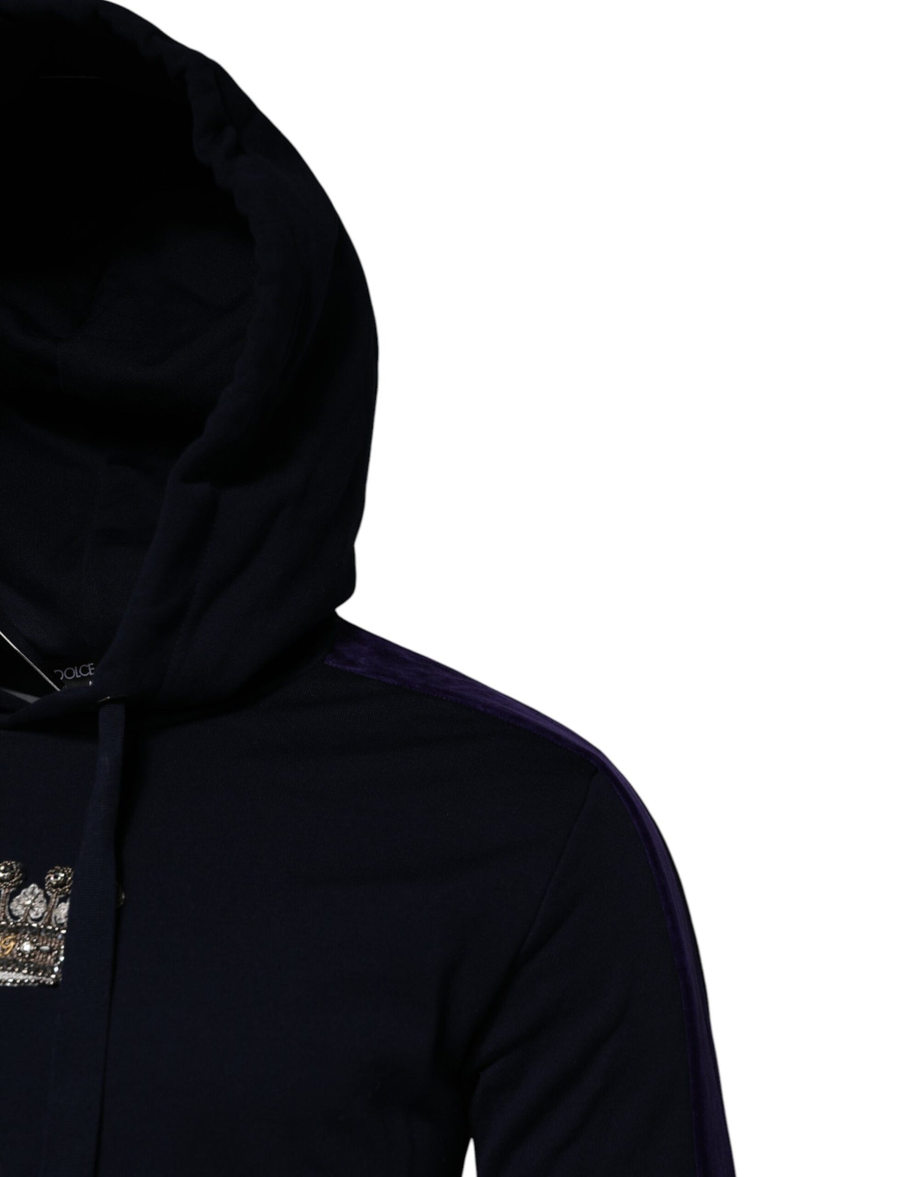 Dolce & Gabbana Black Crown Cotton Hooded Sweatshirt Sweater | Regal Royce