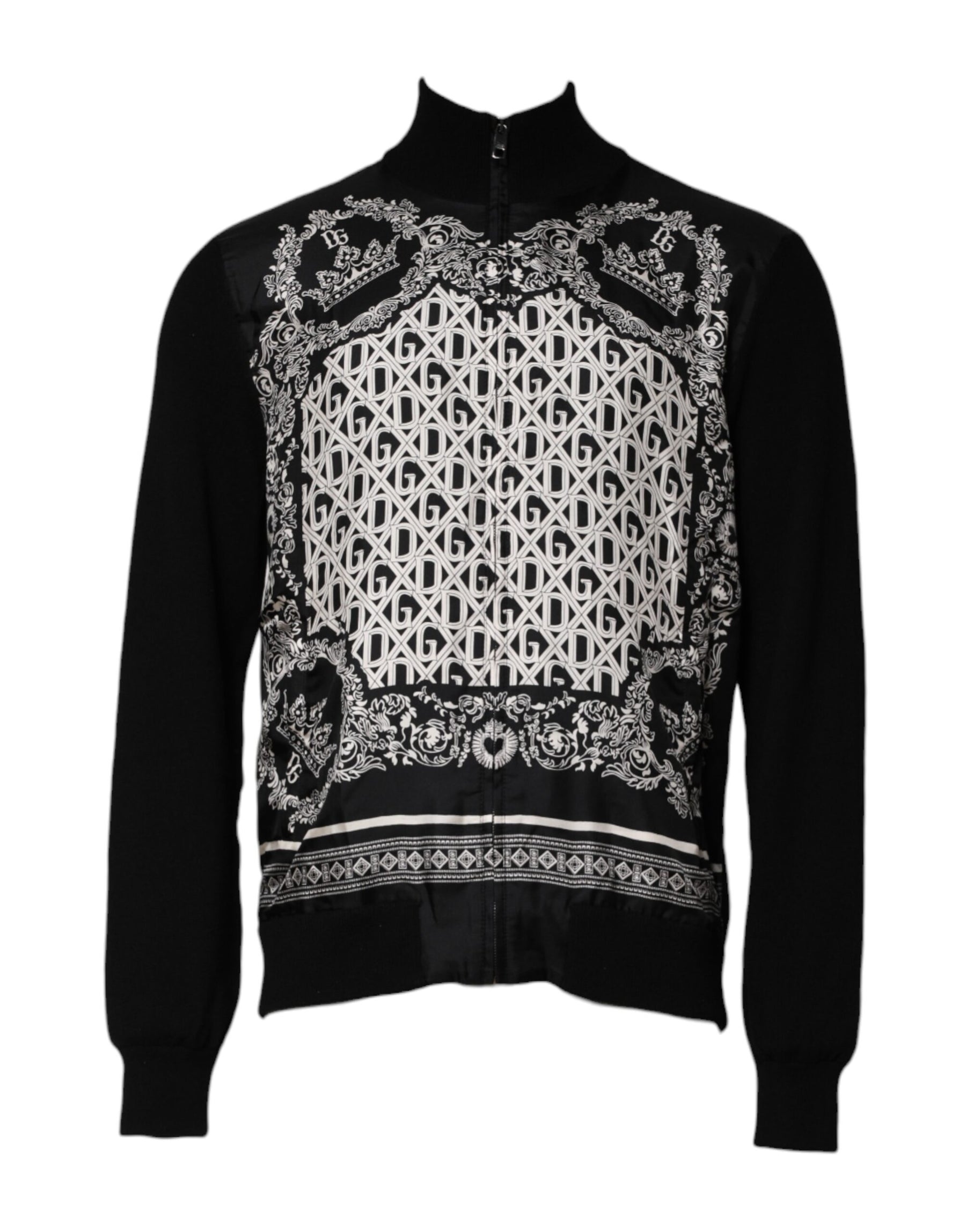 Dolce & Gabbana Black White Bandana Print Full Zip Sweater | Regal Royce