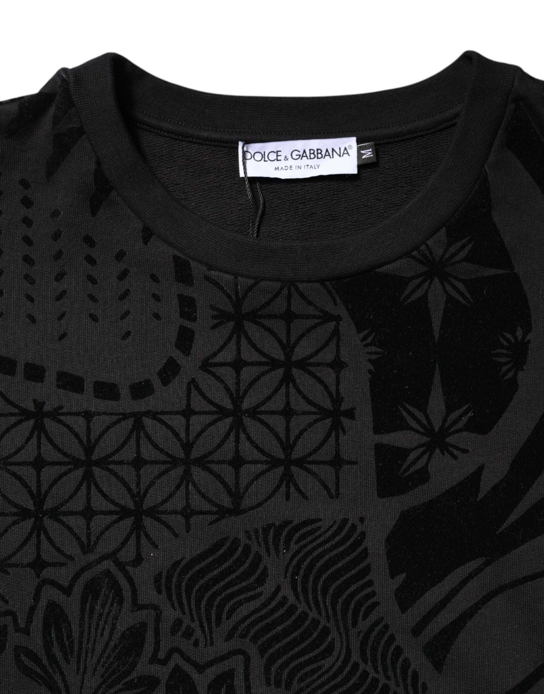 Dolce & Gabbana Black Printed Crew Neck Sweatshirt Sweater | Regal Royce