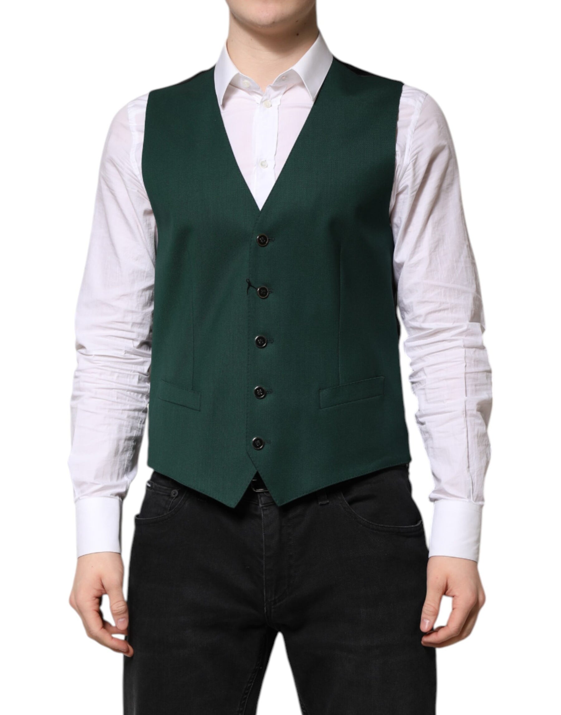 Dolce & Gabbana Green Wool Dress Formal Men Waistcoat Vest | Regal Royce