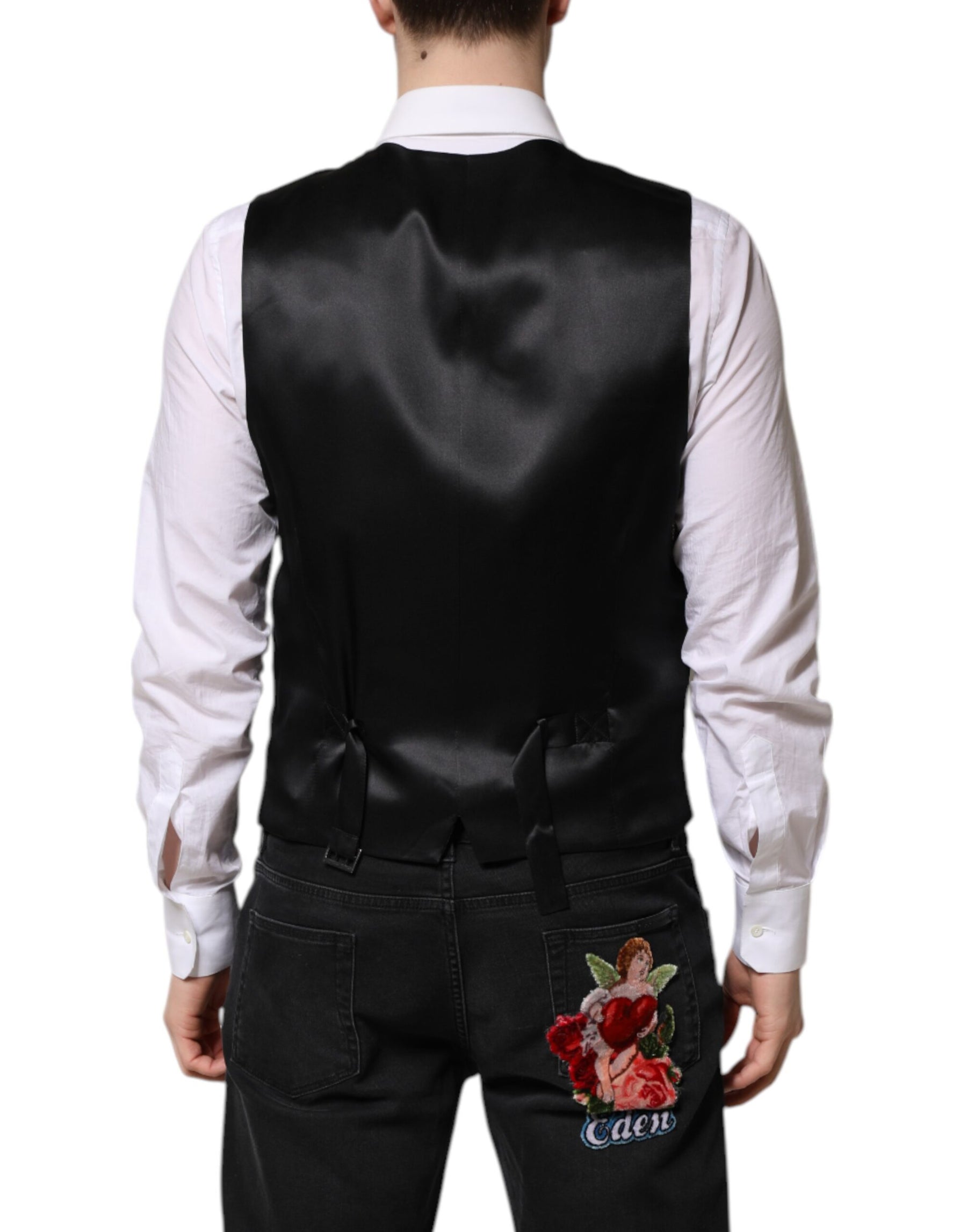Dolce & Gabbana Black Lurex Dress Formal Men Waistcoat Vest | Regal Royce