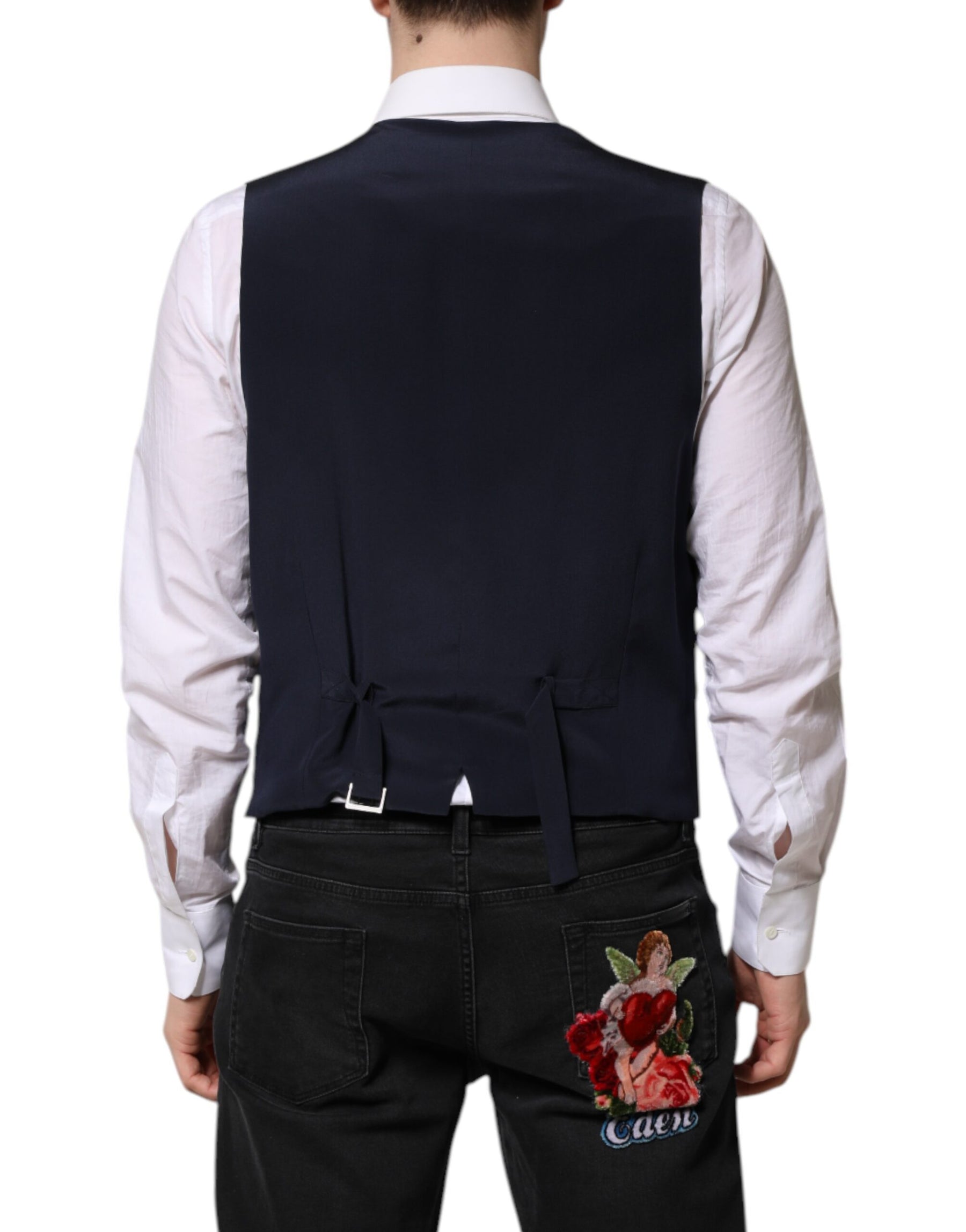 Dolce & Gabbana Blue Stripes Wool Formal Men Waistcoat Vest | Regal Royce