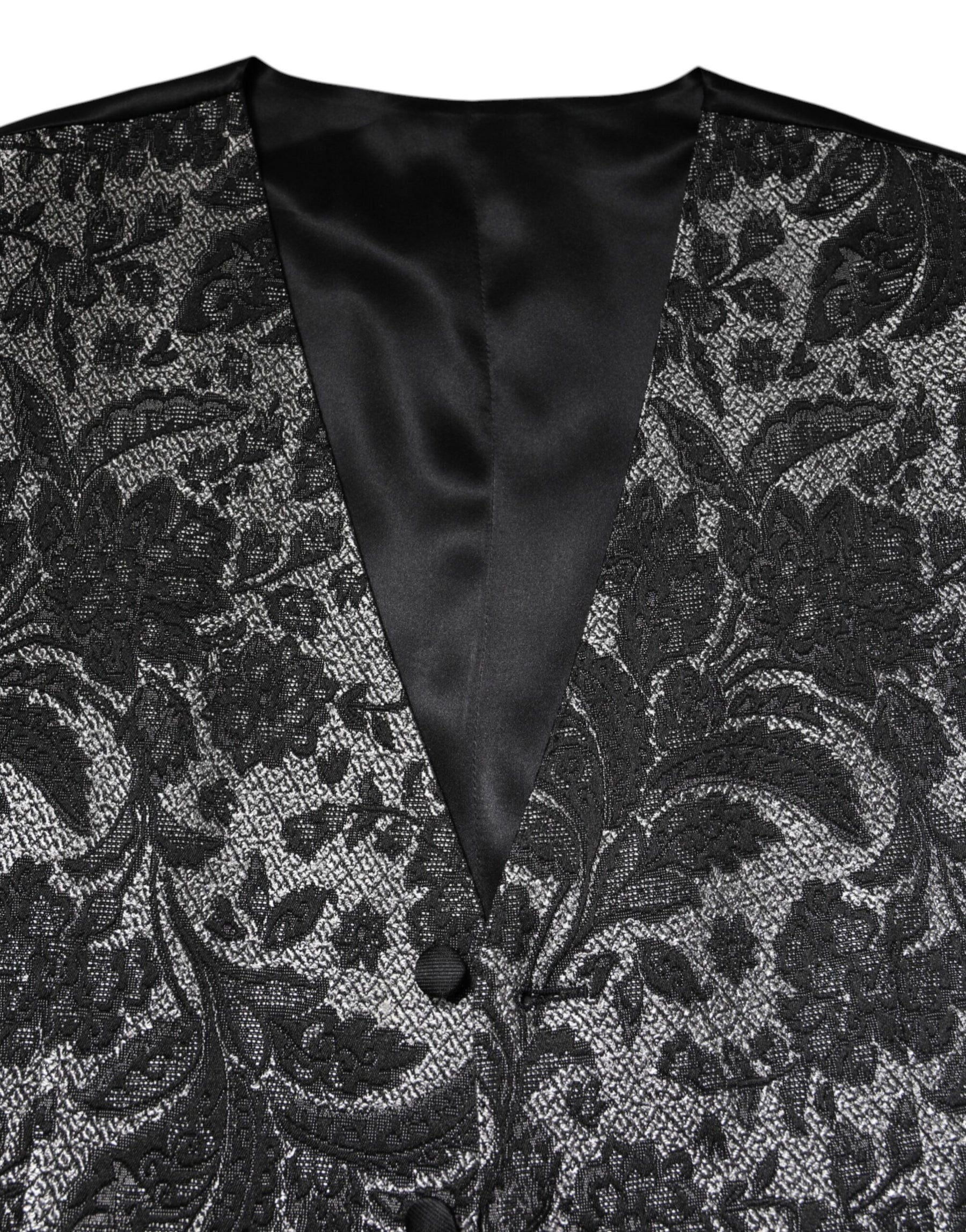 Dolce & Gabbana Black Gray Brocade Formal Men Waistcoat Vest | Regal Royce