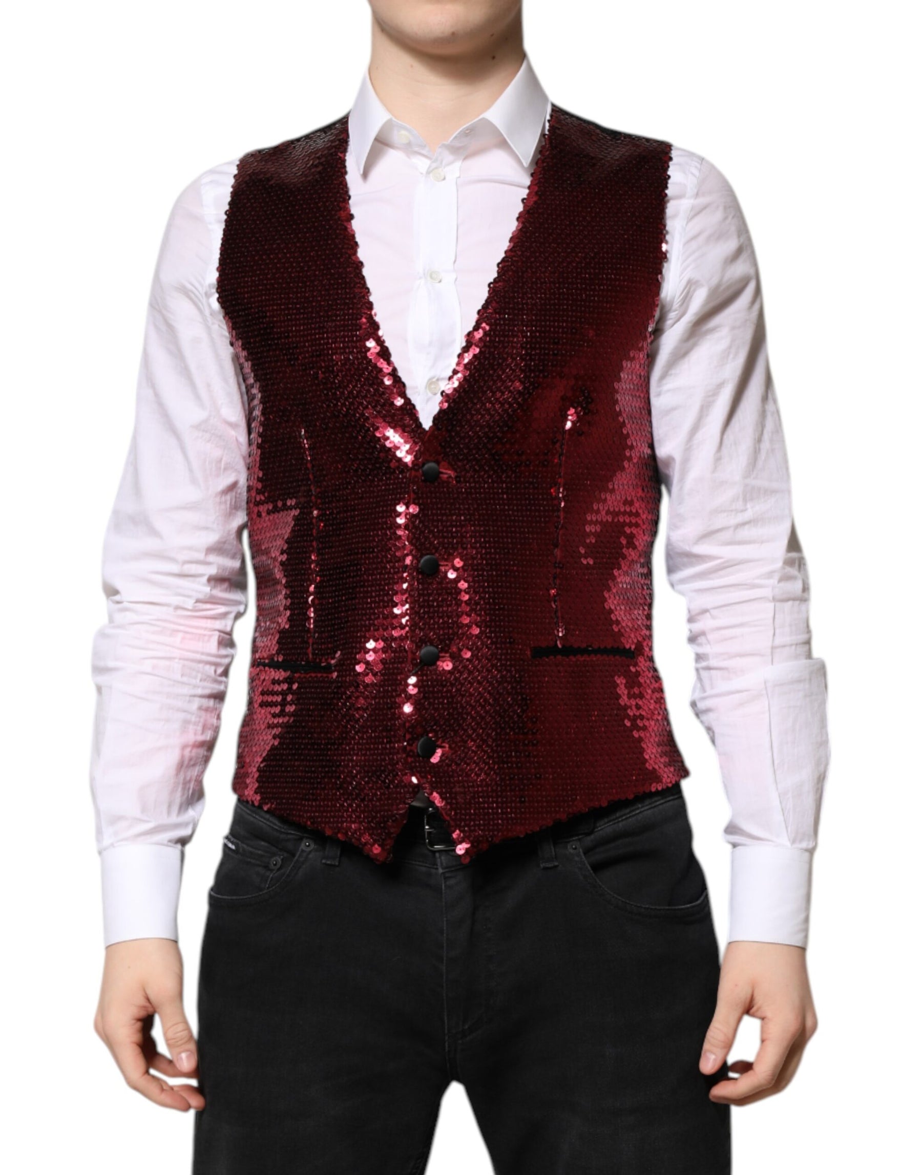 Dolce & Gabbana Red Sequined Dress Formal Men Waistcoat Vest | Regal Royce