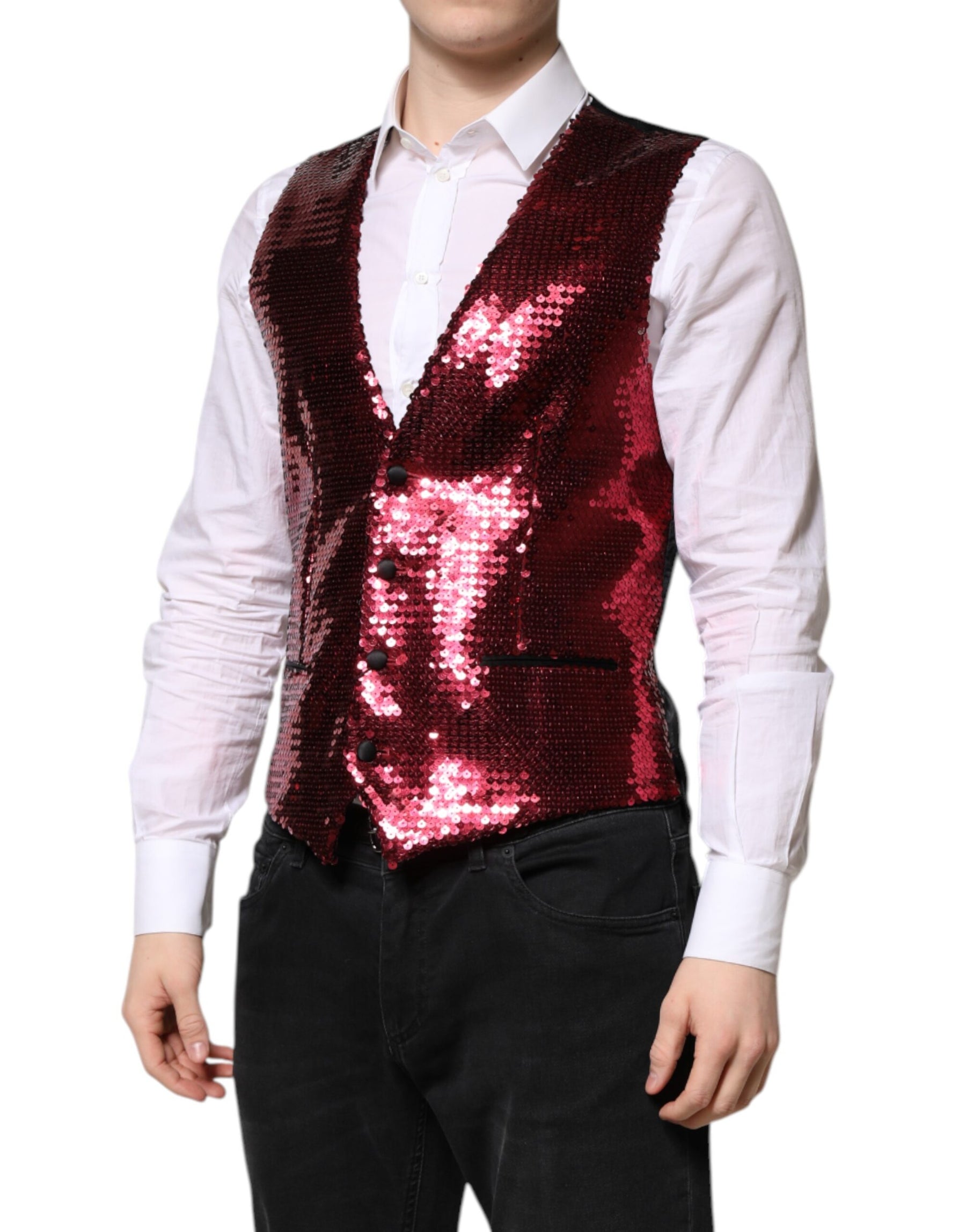 Dolce & Gabbana Red Sequined Dress Formal Men Waistcoat Vest | Regal Royce
