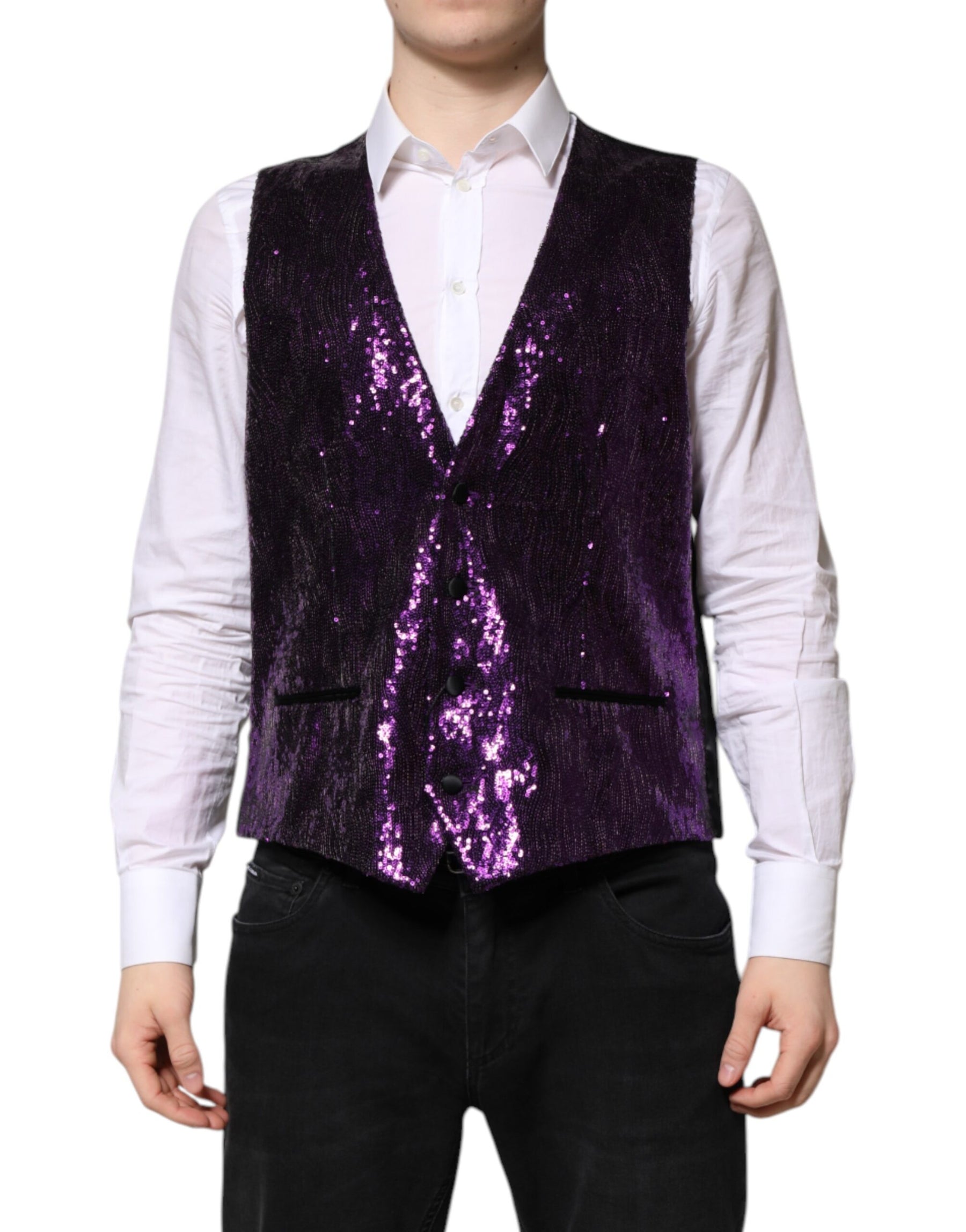 Dolce & Gabbana Purple Sequined Dress Formal Waistcoat Vest | Regal Royce