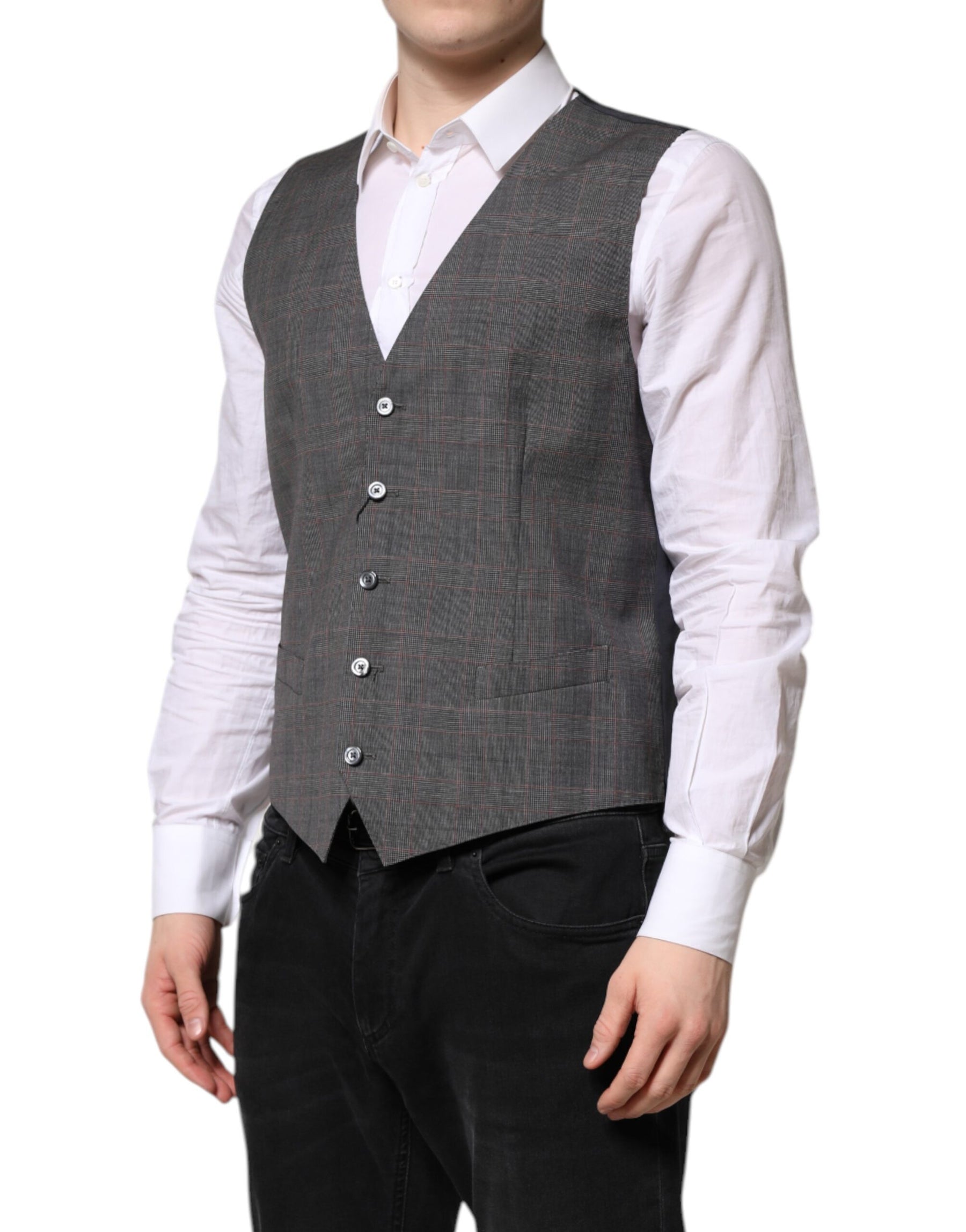 Dolce & Gabbana Gray Plaid Wool Formal Dress Waistcoat Vest | Regal Royce